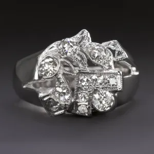 0.72ct OLD CUT DIAMOND VINTAGE COCKTAIL RING 5.4gm 14k WHITE GOLD RETRO 3/4ct