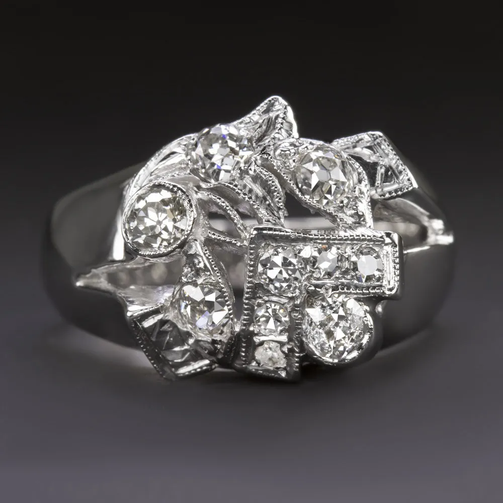 0.72ct OLD CUT DIAMOND VINTAGE COCKTAIL RING 5.4gm 14k WHITE GOLD RETRO 3/4ct