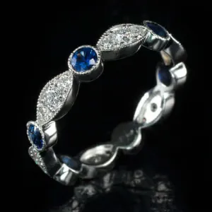 1.3ctw SAPPHIRE DIAMOND WEDDING BAND ETERNITY VINTAGE STYLE STACKING RING 14K