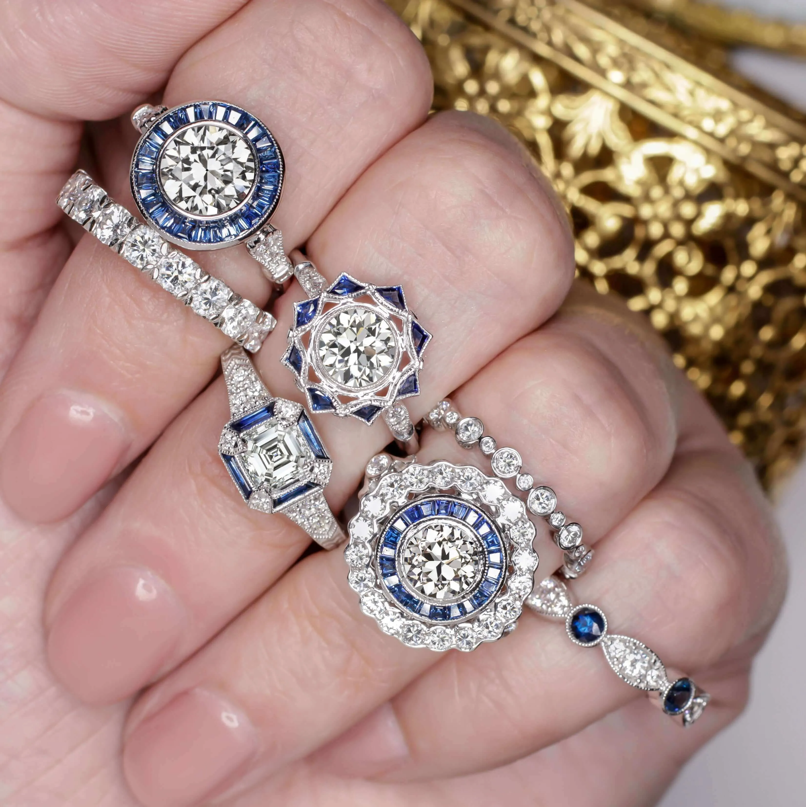 1.3ctw SAPPHIRE DIAMOND WEDDING BAND ETERNITY VINTAGE STYLE STACKING RING 14K