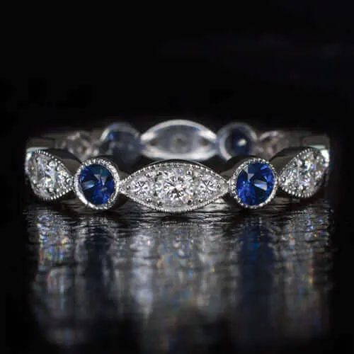 1.3ctw SAPPHIRE DIAMOND WEDDING BAND ETERNITY VINTAGE STYLE STACKING RING 14K