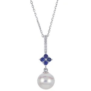 14K Gold Sapphire Diamond and Pearl Necklace