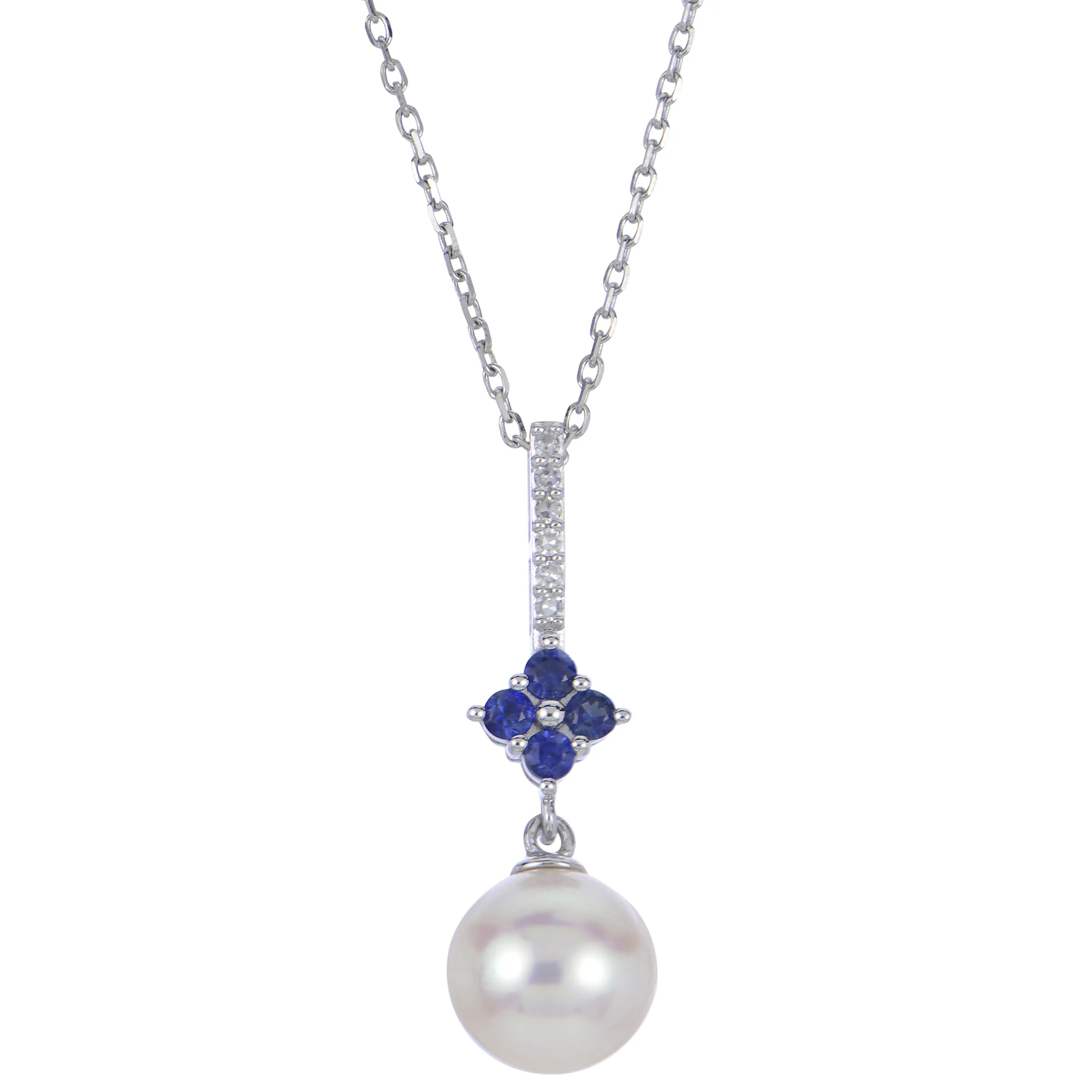14K Gold Sapphire Diamond and Pearl Necklace
