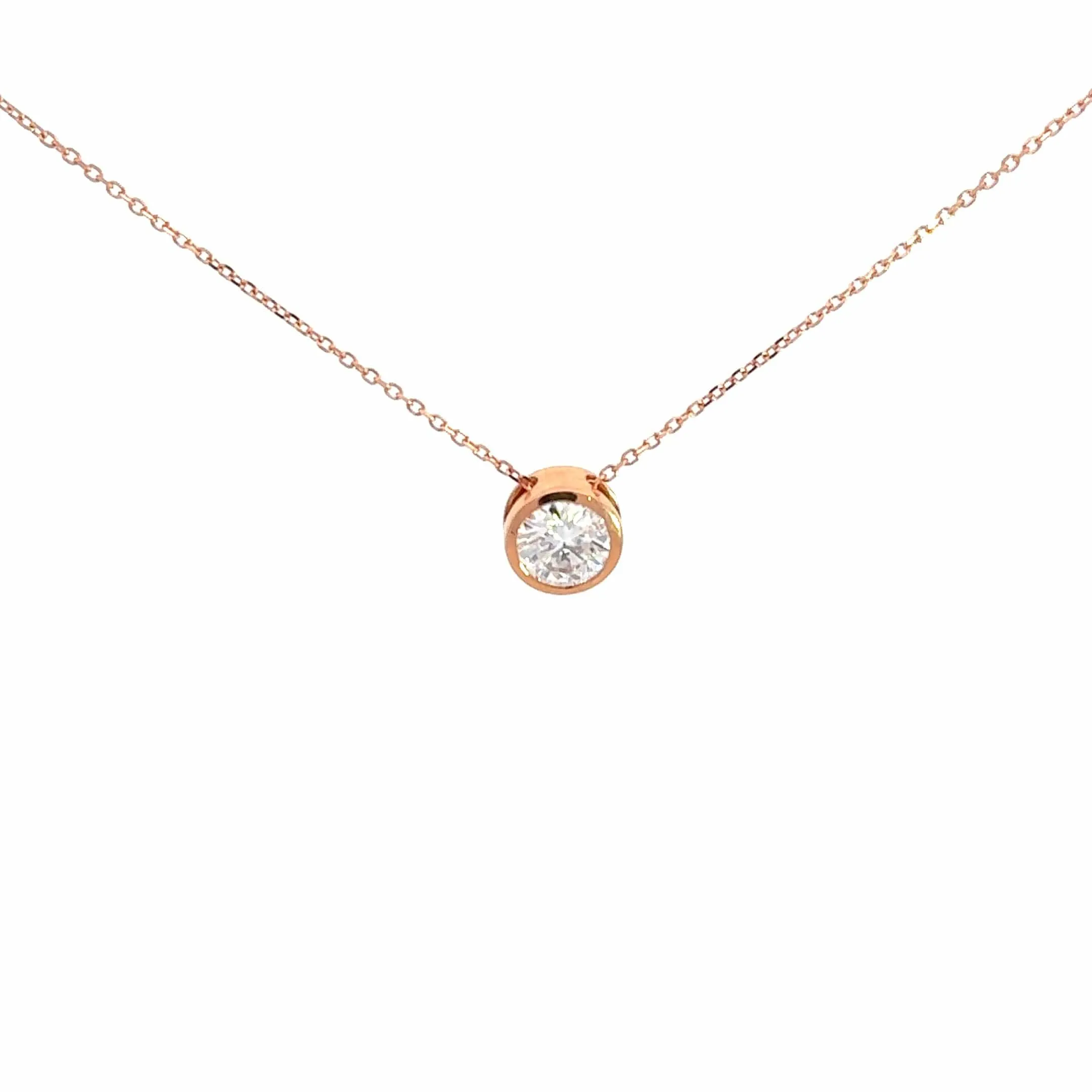 14K Rose Gold Round Moissanite Pendant Necklace