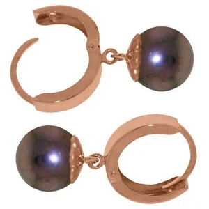 14K Solid Rose Gold Hoop Earrings w/ Natural Black Pearls