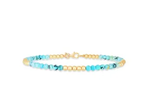 14k Yellow Gold Beaded Turquoise Flex Bracelet (I8095)