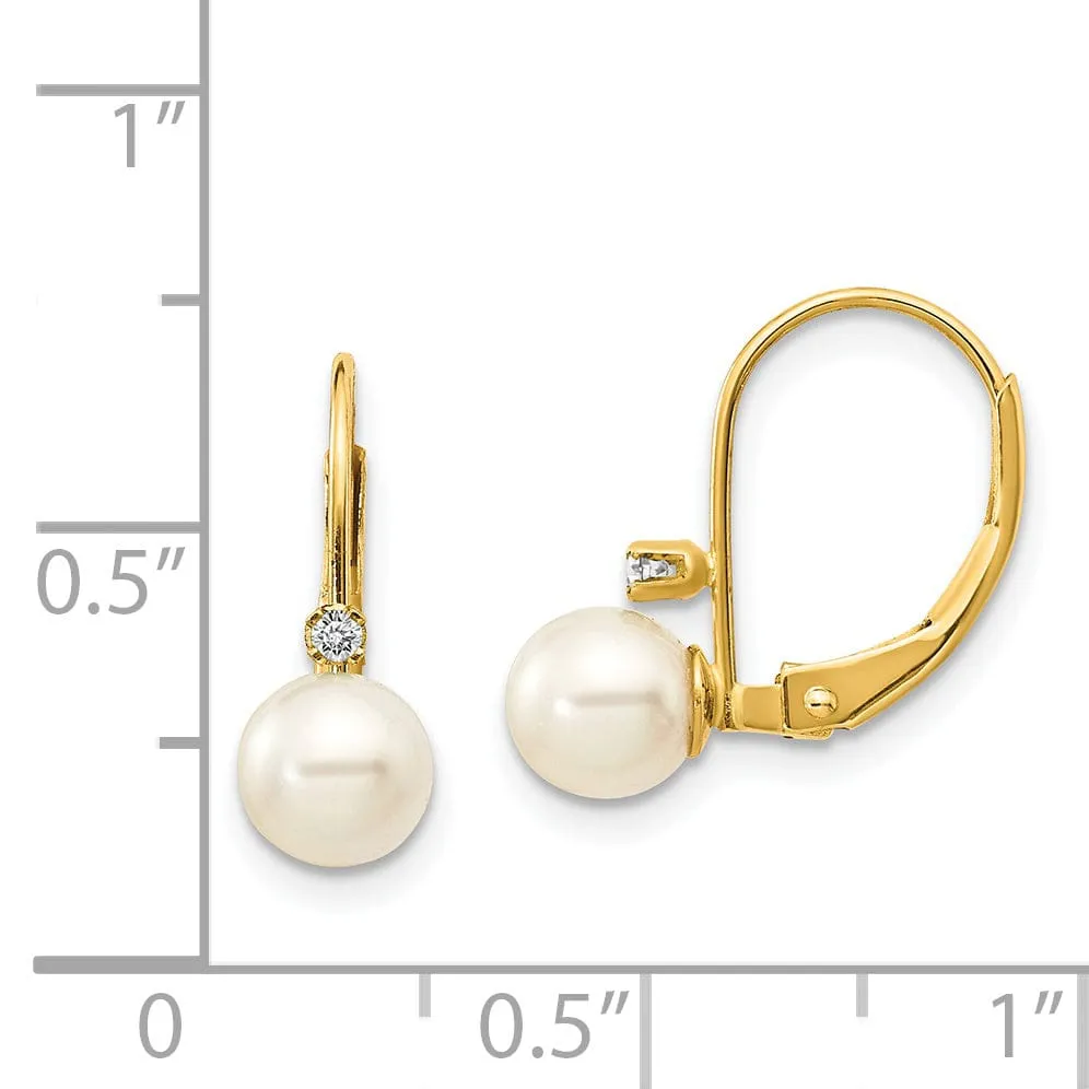 14k Yellow Gold Cultured Pearl Diamond Earrings