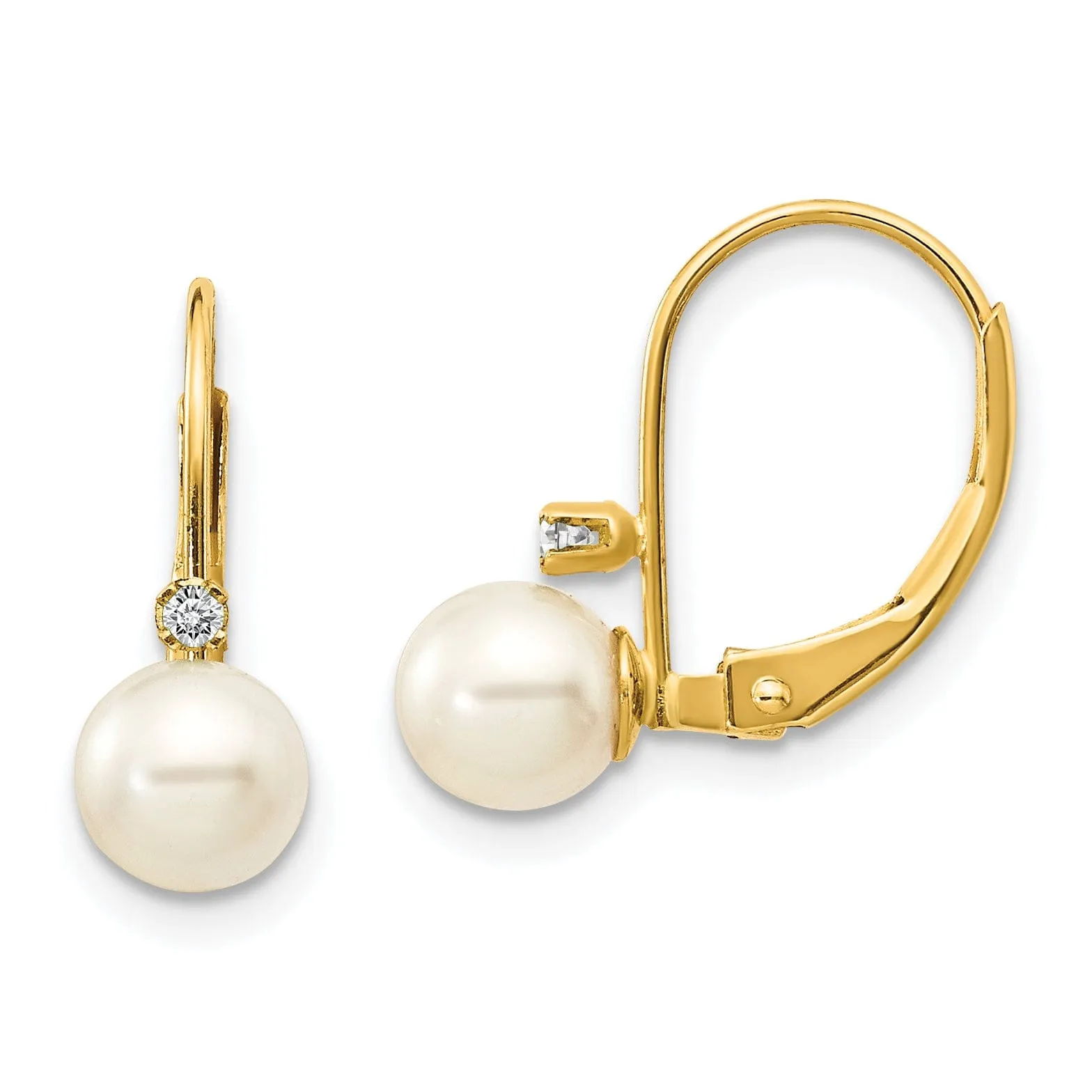 14k Yellow Gold Cultured Pearl Diamond Earrings