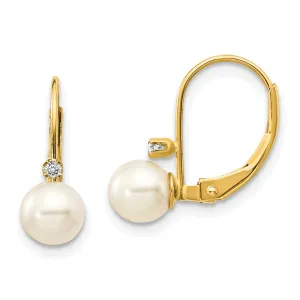 14k Yellow Gold Cultured Pearl Diamond Earrings