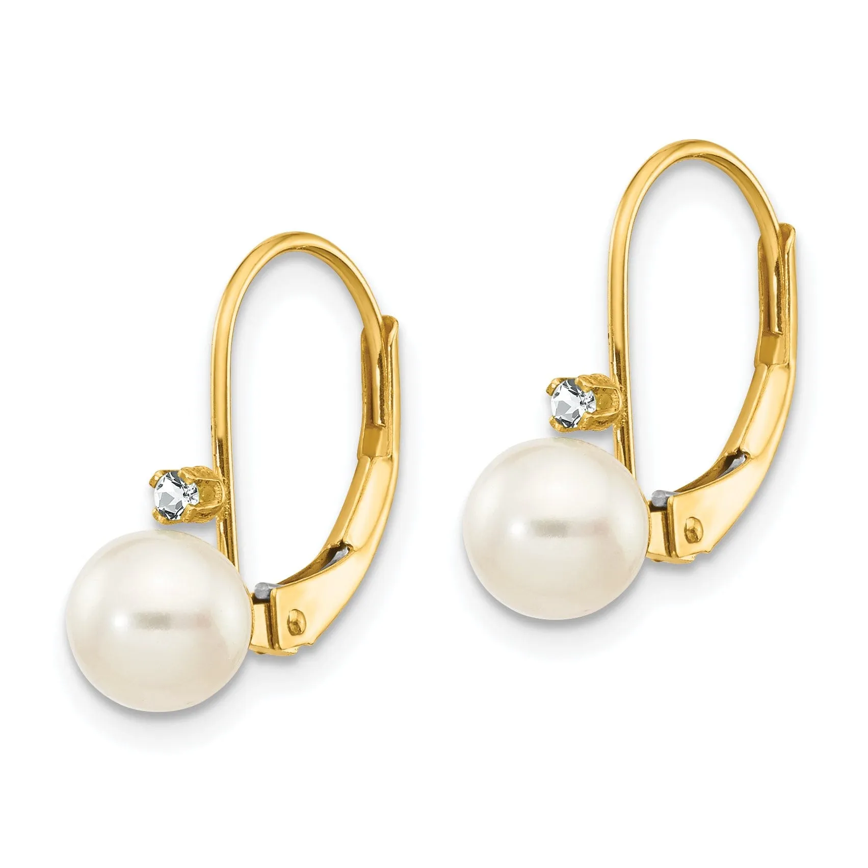 14k Yellow Gold Cultured Pearl Diamond Earrings