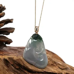 14k Yellow Gold Genuine Burmese Light Lavender Jadeite Happiness and Safety  (Fu & Ping An) Pendant Necklace