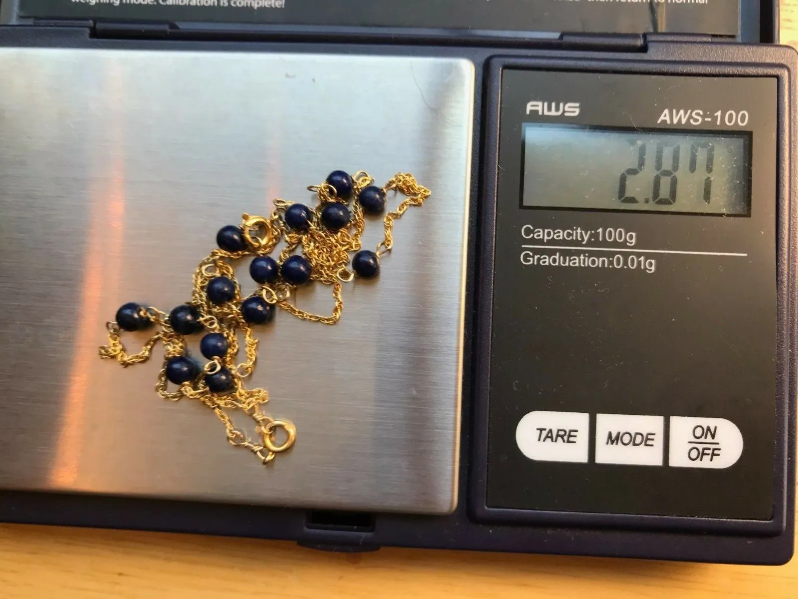 14k Yellow Gold Lapis Lazuli Station Chain 17" & 24" Necklace & Bracelet Set