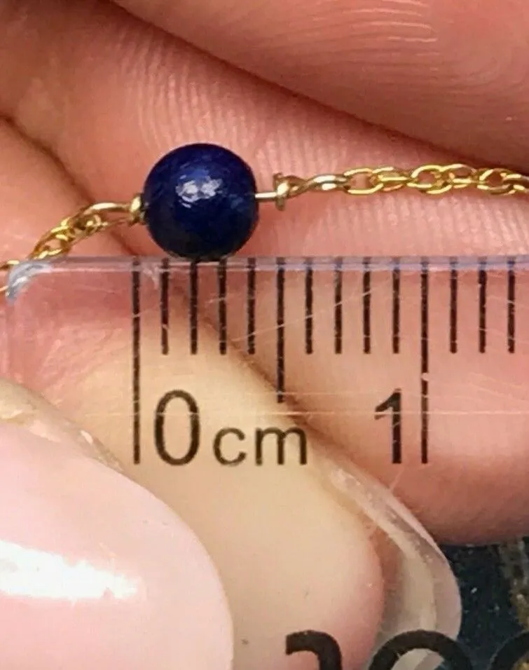 14k Yellow Gold Lapis Lazuli Station Chain 17" & 24" Necklace & Bracelet Set