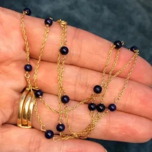 14k Yellow Gold Lapis Lazuli Station Chain 17" & 24" Necklace & Bracelet Set