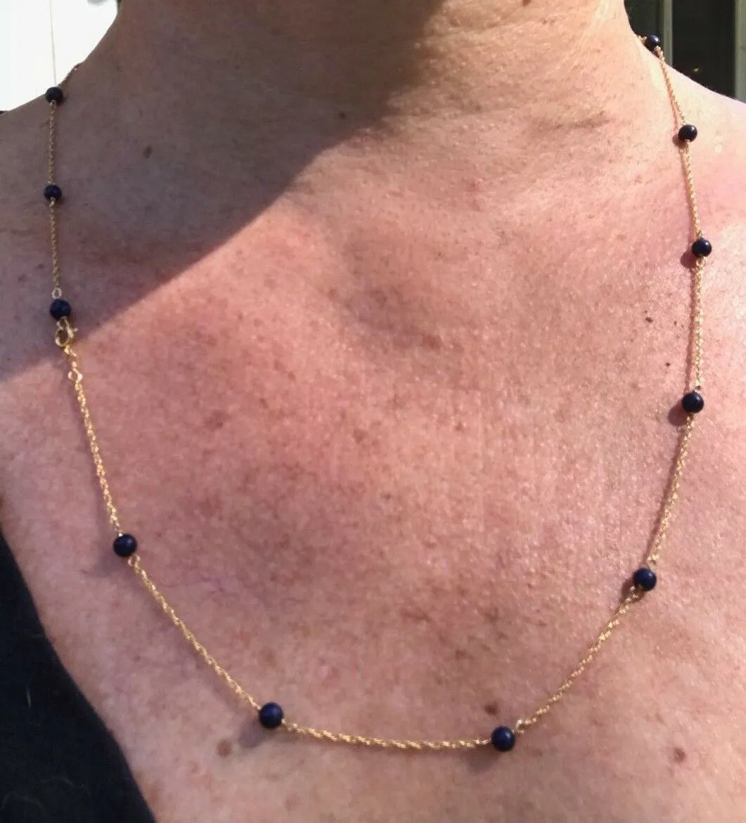 14k Yellow Gold Lapis Lazuli Station Chain 17" & 24" Necklace & Bracelet Set