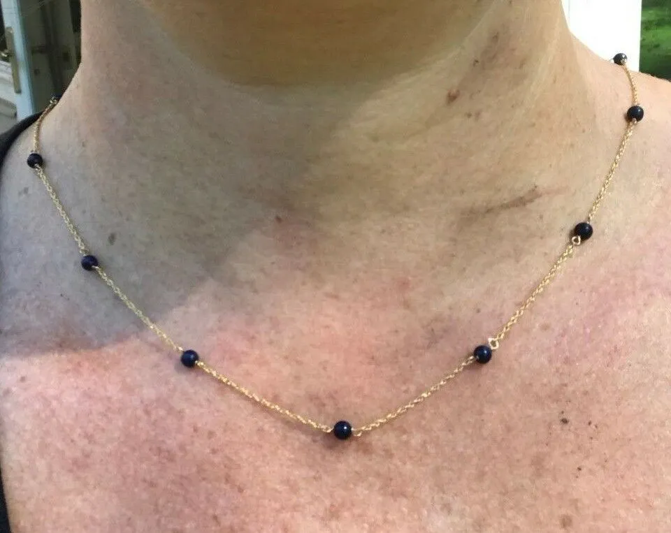 14k Yellow Gold Lapis Lazuli Station Chain 17" & 24" Necklace & Bracelet Set