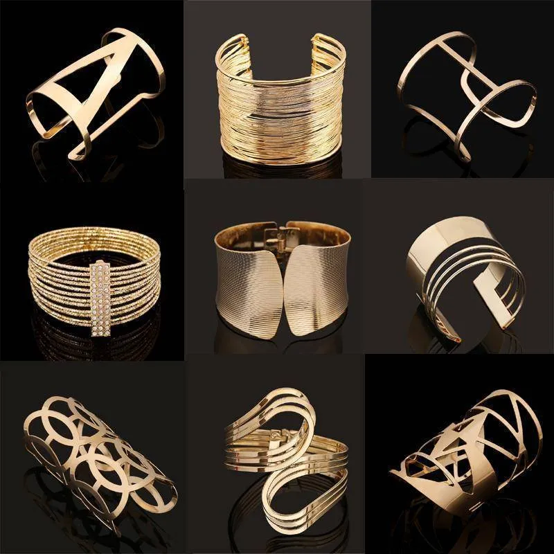 17 Designs Vintage Geometric  Punk Metal Women Charm Bracelet Bangles