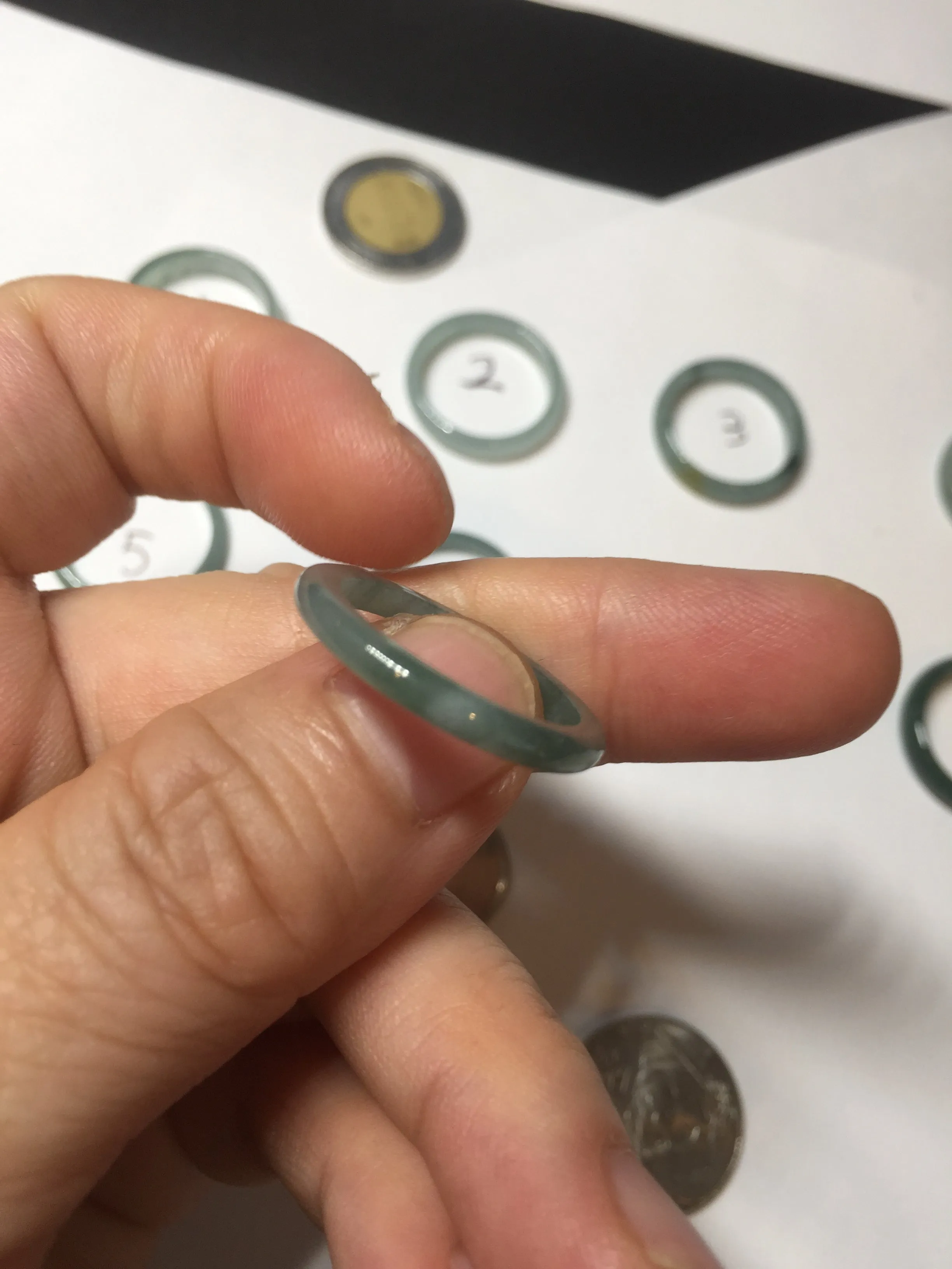 17.7mm 7 1/2 100% natural type A icy watery green/blue icy watery Guatemala jadeite jade band ring group  BP77
