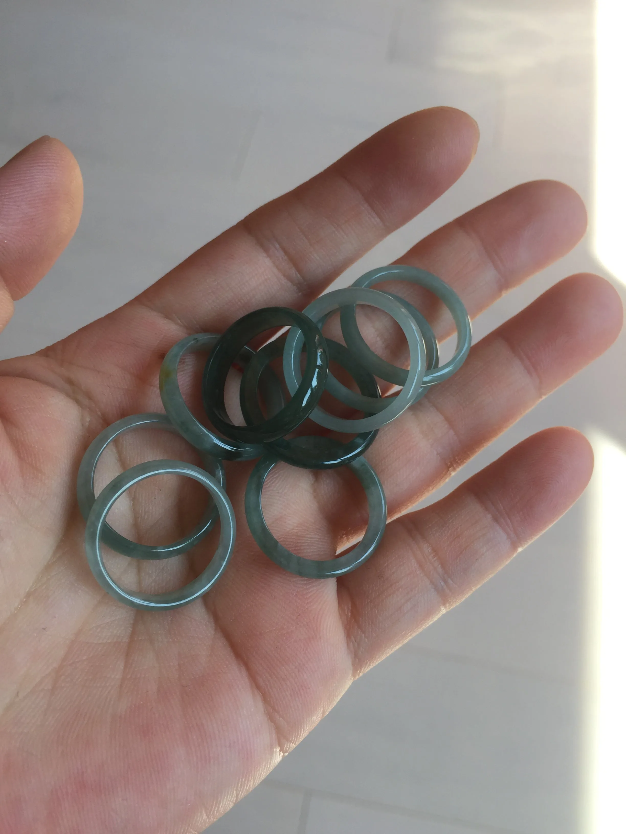 17.7mm 7 1/2 100% natural type A icy watery green/blue icy watery Guatemala jadeite jade band ring group  BP77