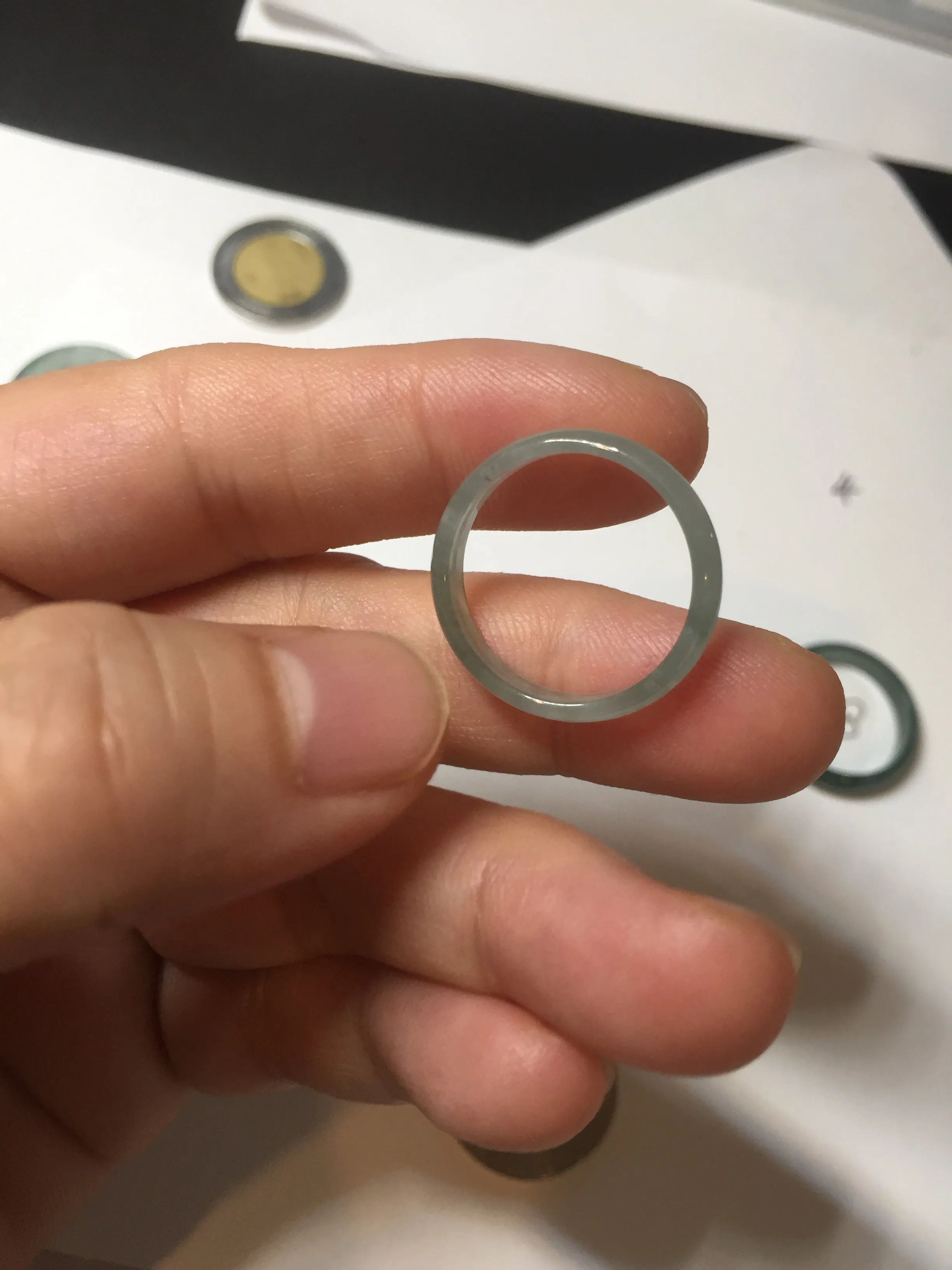 17.7mm 7 1/2 100% natural type A icy watery green/blue icy watery Guatemala jadeite jade band ring group  BP77