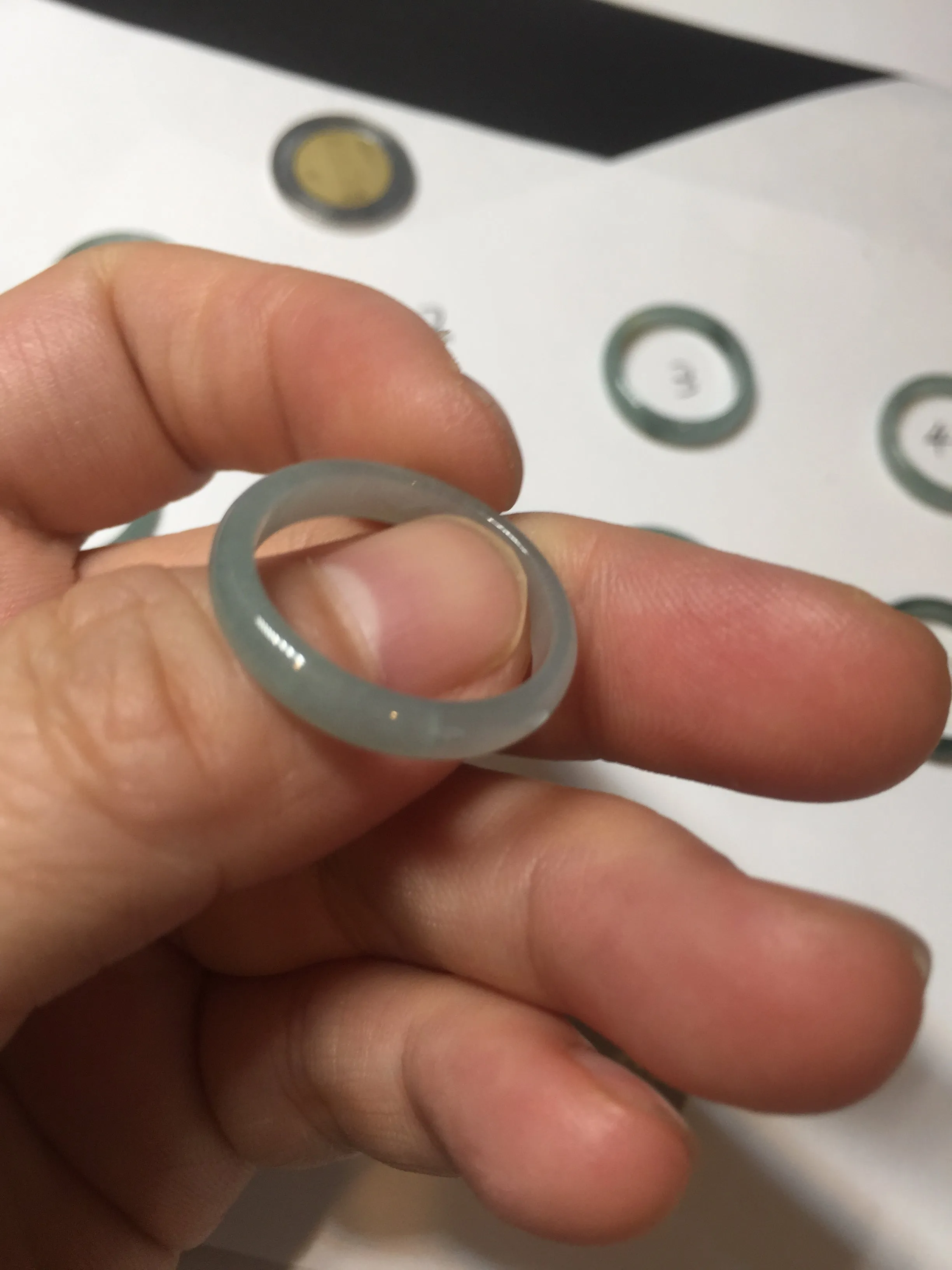 17.7mm 7 1/2 100% natural type A icy watery green/blue icy watery Guatemala jadeite jade band ring group  BP77