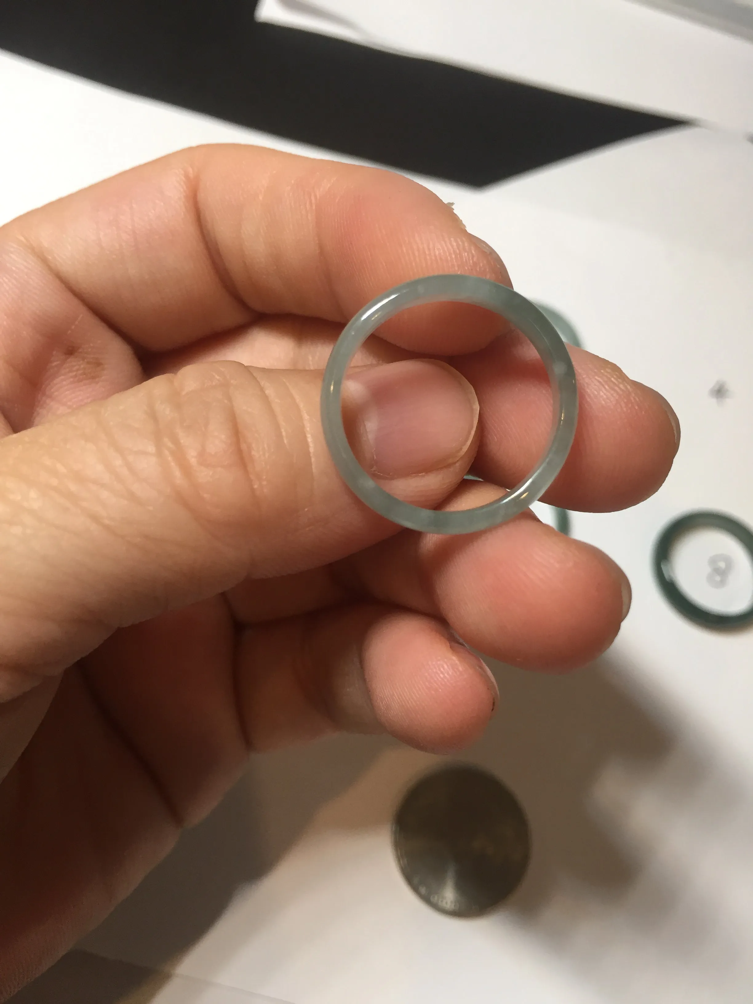 17.7mm 7 1/2 100% natural type A icy watery green/blue icy watery Guatemala jadeite jade band ring group  BP77