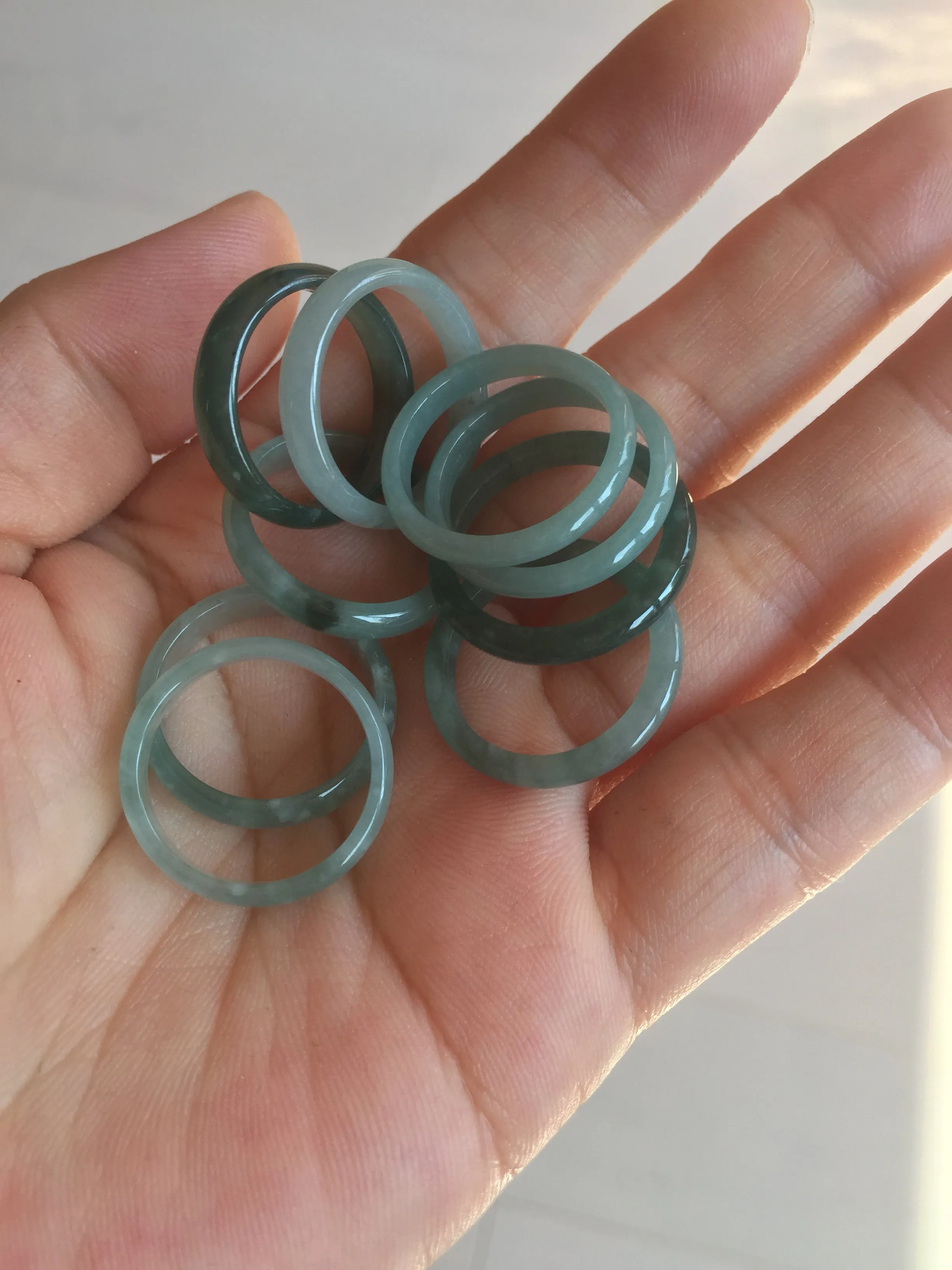 17.7mm 7 1/2 100% natural type A icy watery green/blue icy watery Guatemala jadeite jade band ring group  BP77