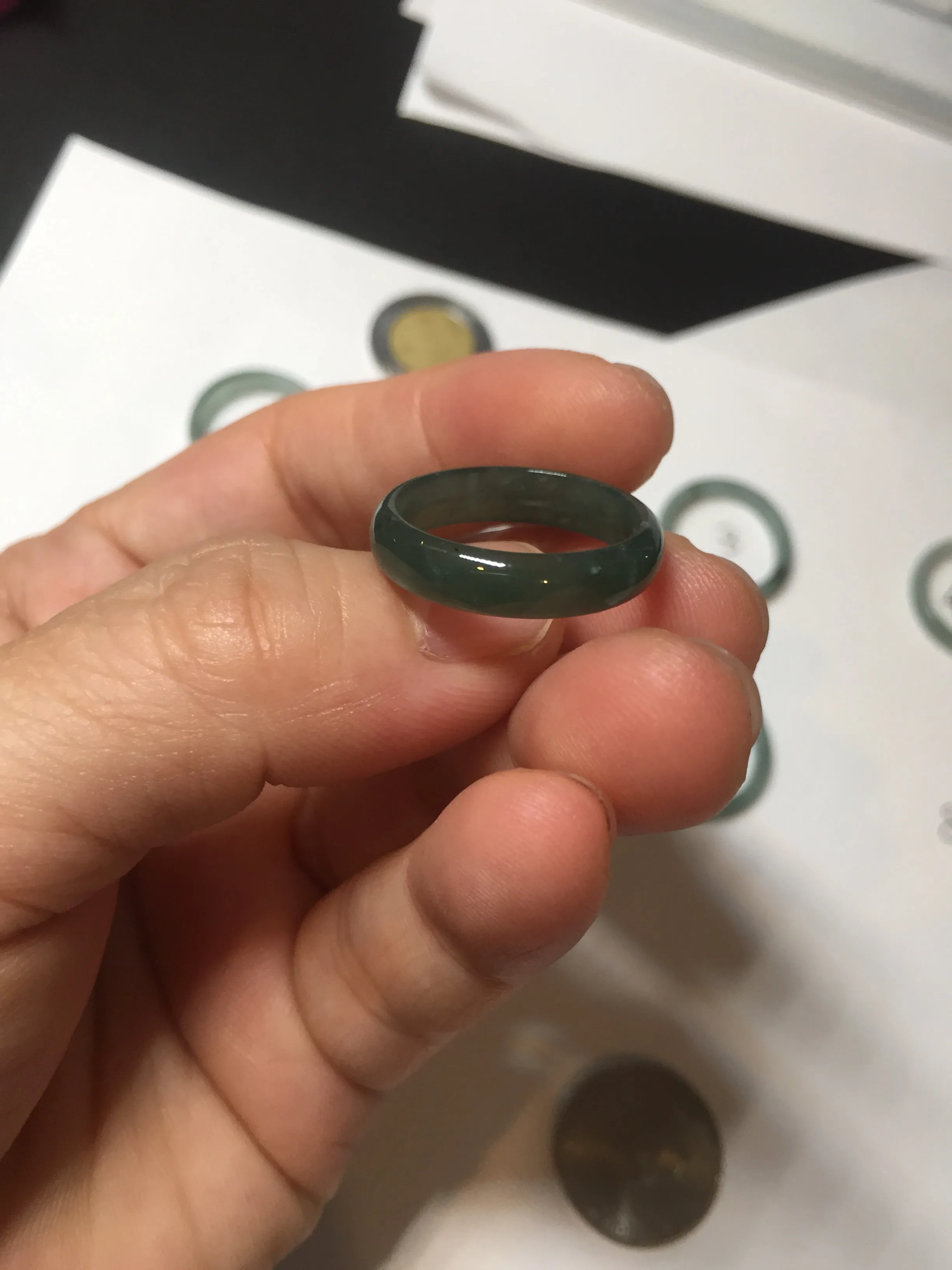 17.7mm 7 1/2 100% natural type A icy watery green/blue icy watery Guatemala jadeite jade band ring group  BP77