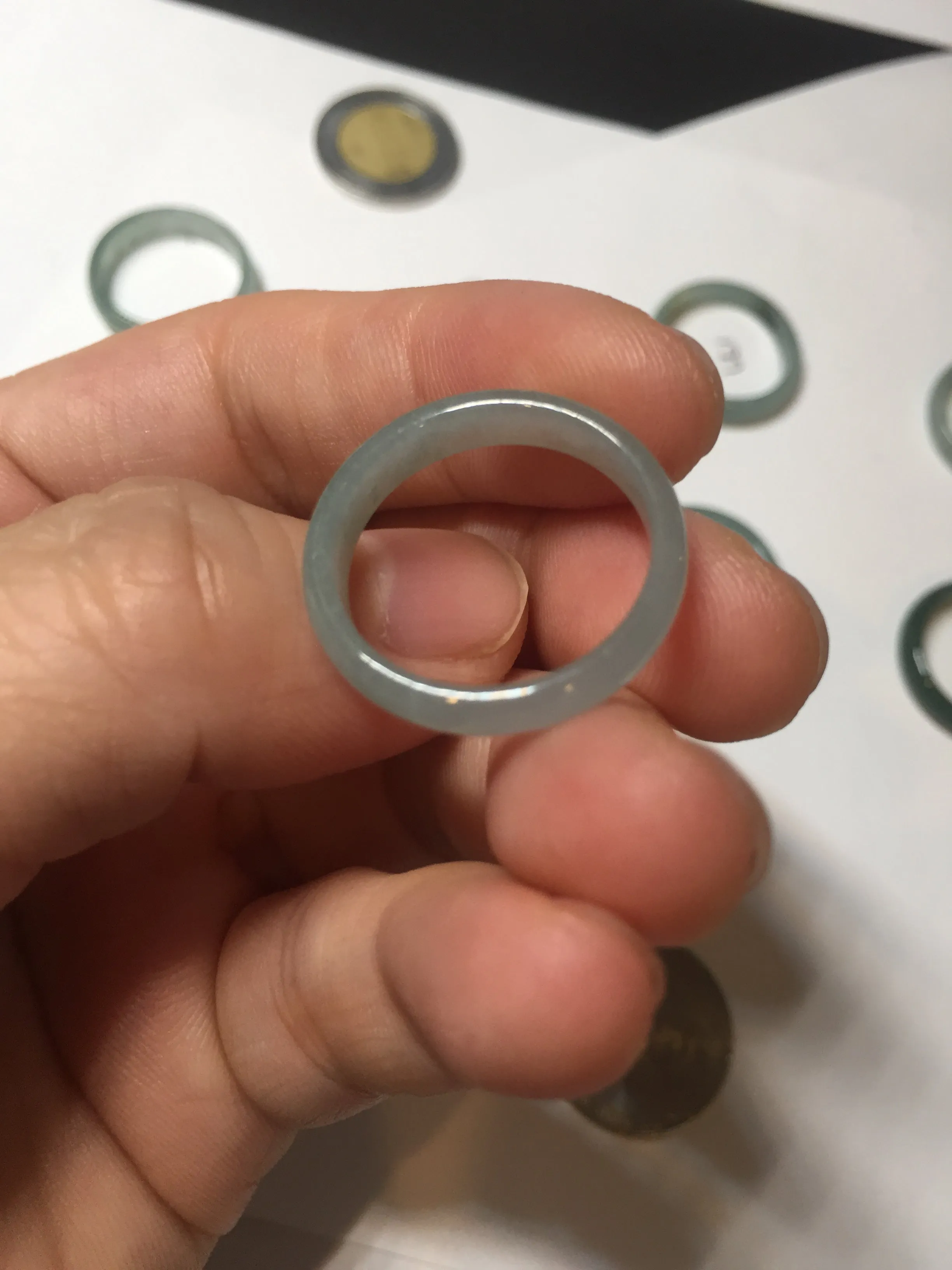 17.7mm 7 1/2 100% natural type A icy watery green/blue icy watery Guatemala jadeite jade band ring group  BP77