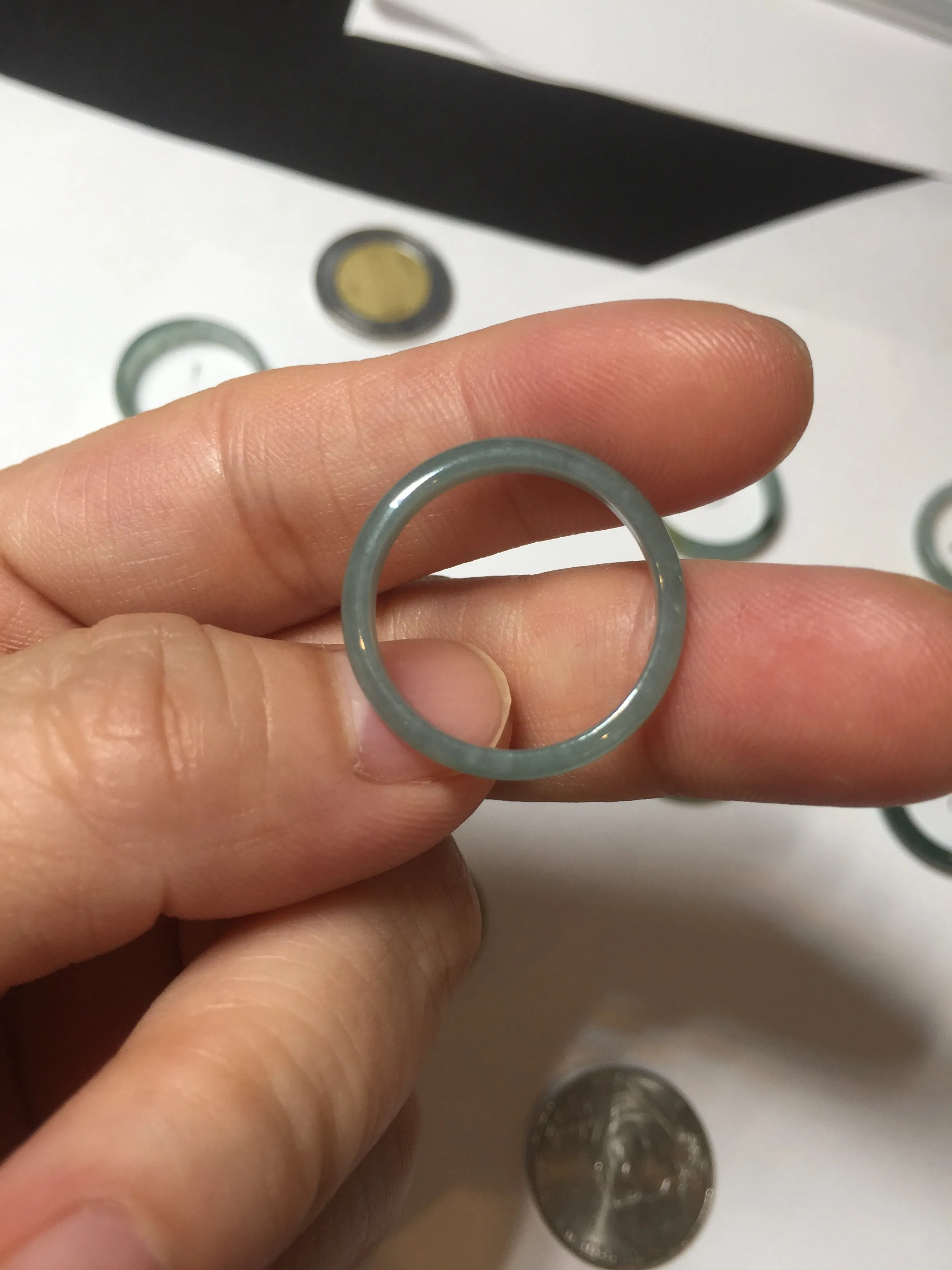 17.7mm 7 1/2 100% natural type A icy watery green/blue icy watery Guatemala jadeite jade band ring group  BP77