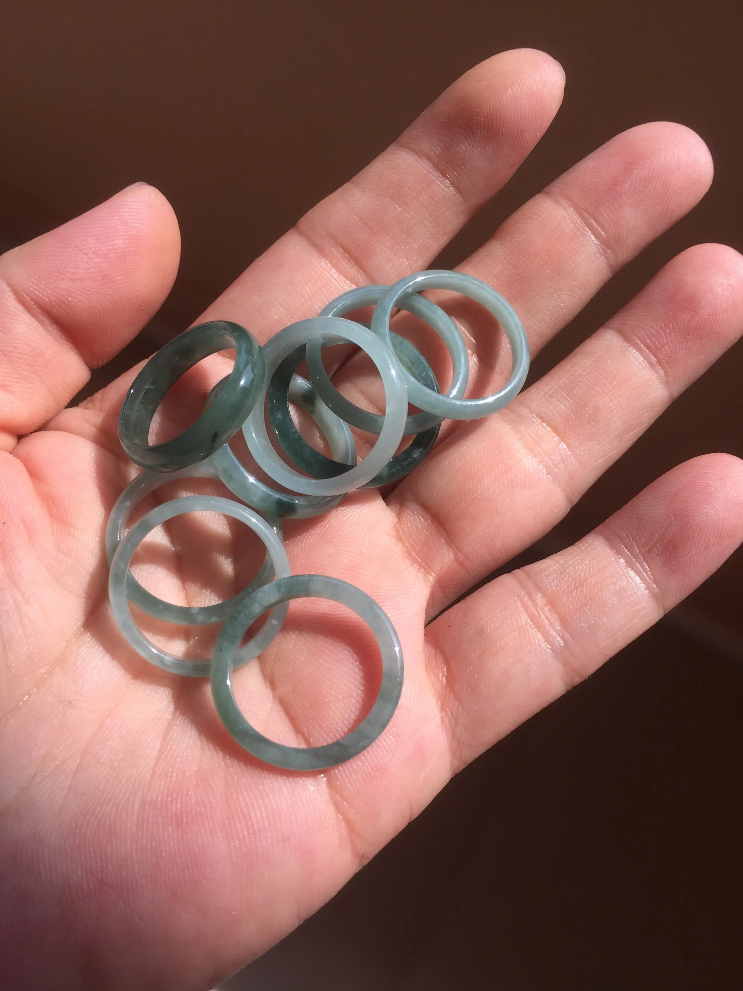 17.7mm 7 1/2 100% natural type A icy watery green/blue icy watery Guatemala jadeite jade band ring group  BP77