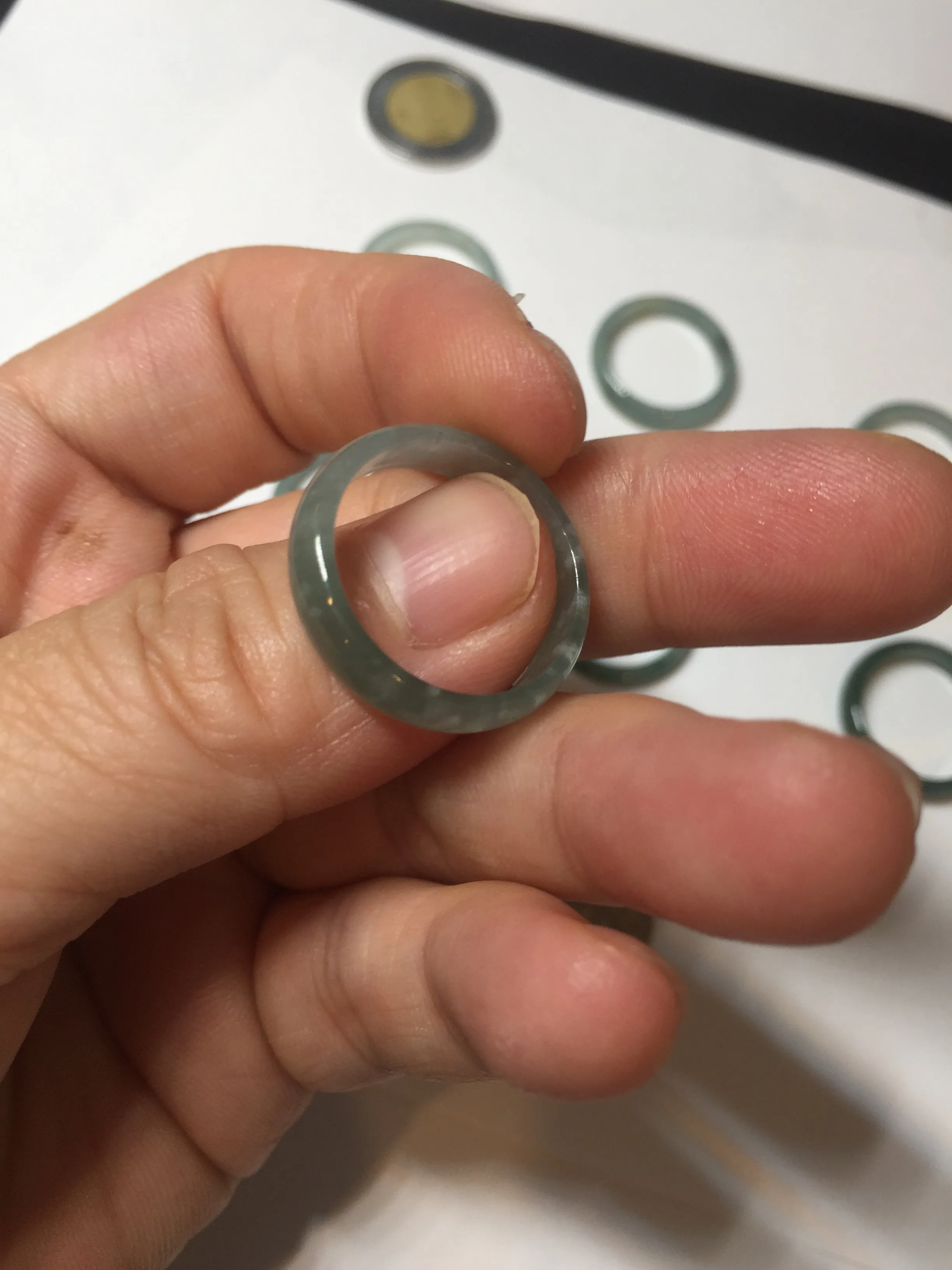 17.7mm 7 1/2 100% natural type A icy watery green/blue icy watery Guatemala jadeite jade band ring group  BP77