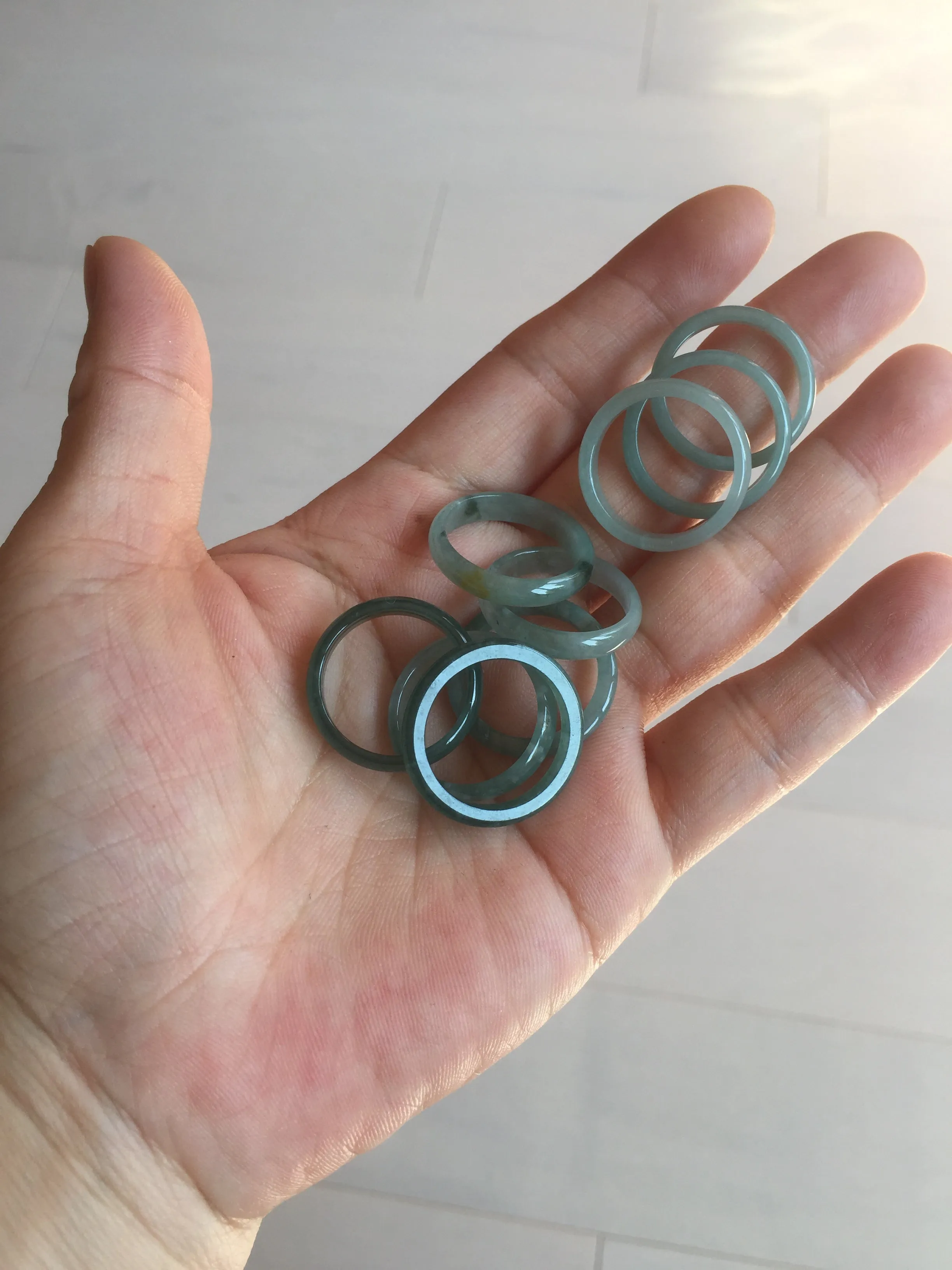17.7mm 7 1/2 100% natural type A icy watery green/blue icy watery Guatemala jadeite jade band ring group  BP77