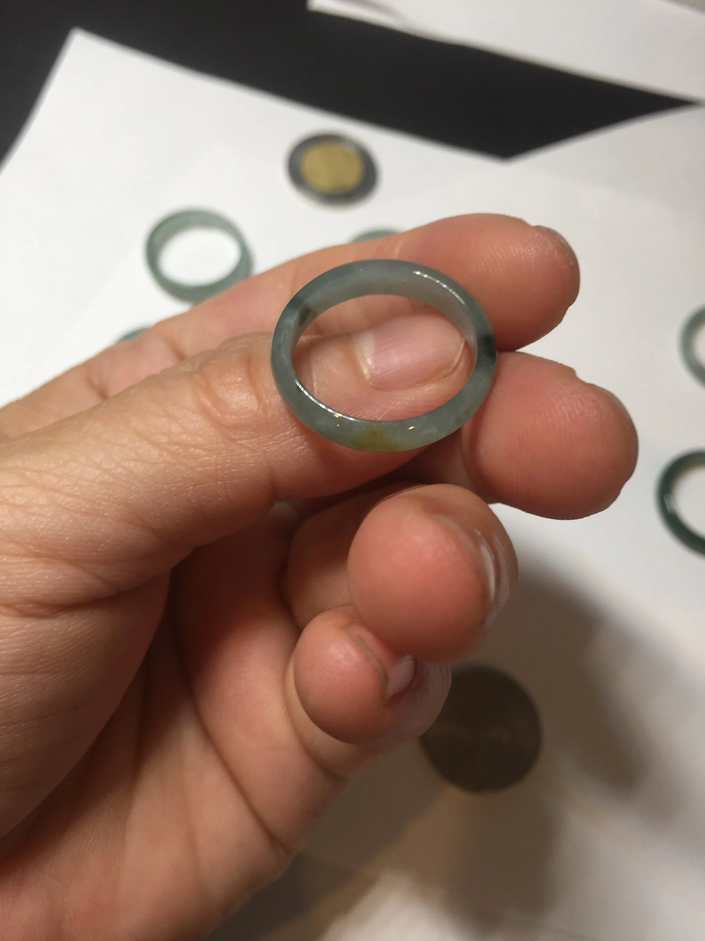 17.7mm 7 1/2 100% natural type A icy watery green/blue icy watery Guatemala jadeite jade band ring group  BP77