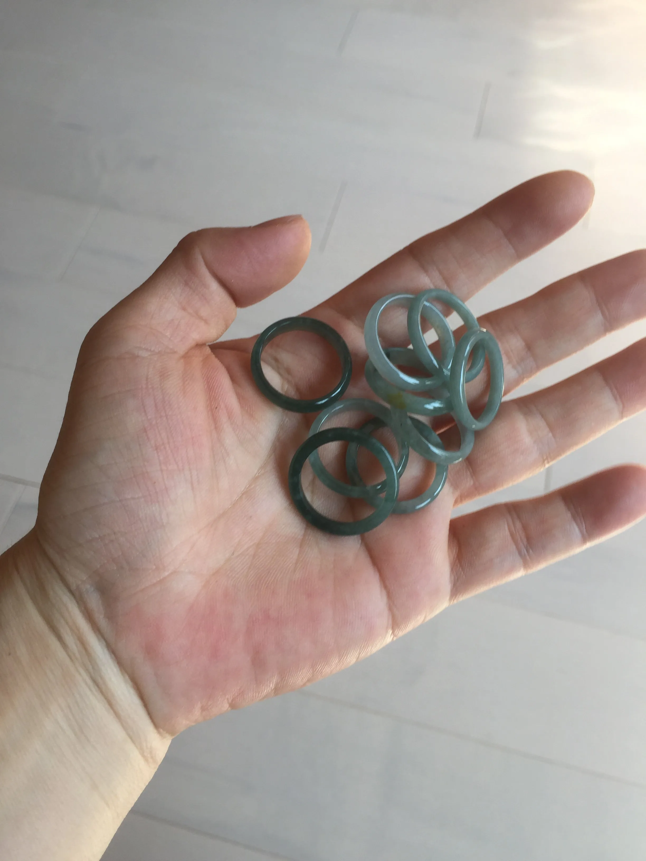 17.7mm 7 1/2 100% natural type A icy watery green/blue icy watery Guatemala jadeite jade band ring group  BP77