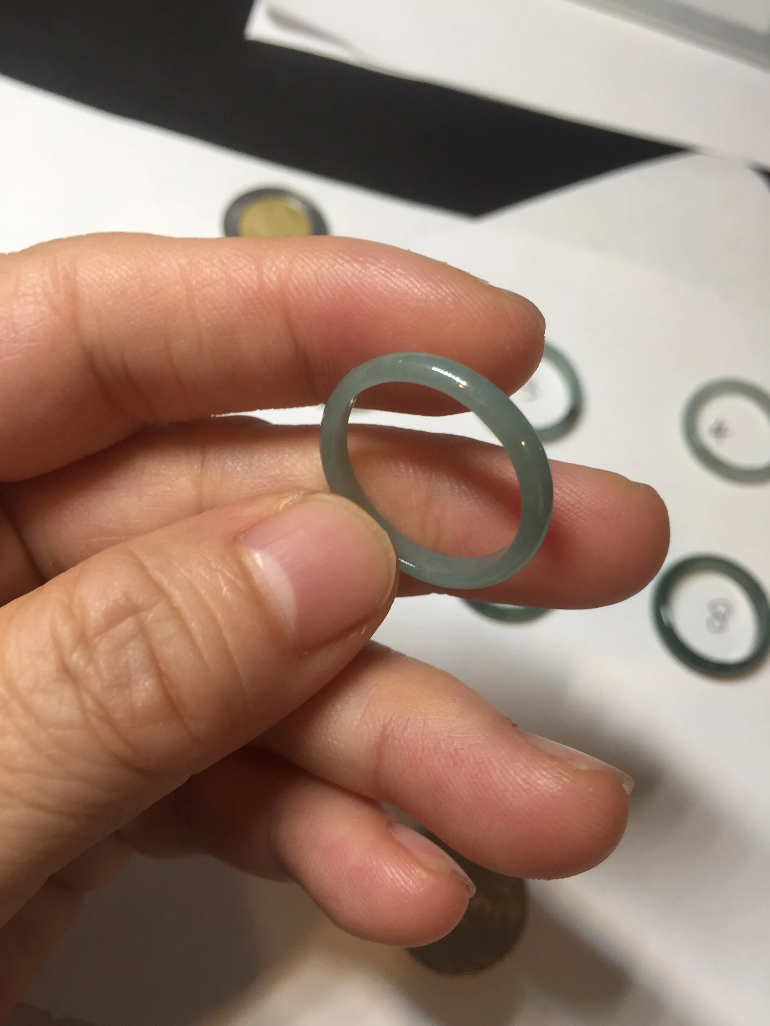 17.7mm 7 1/2 100% natural type A icy watery green/blue icy watery Guatemala jadeite jade band ring group  BP77