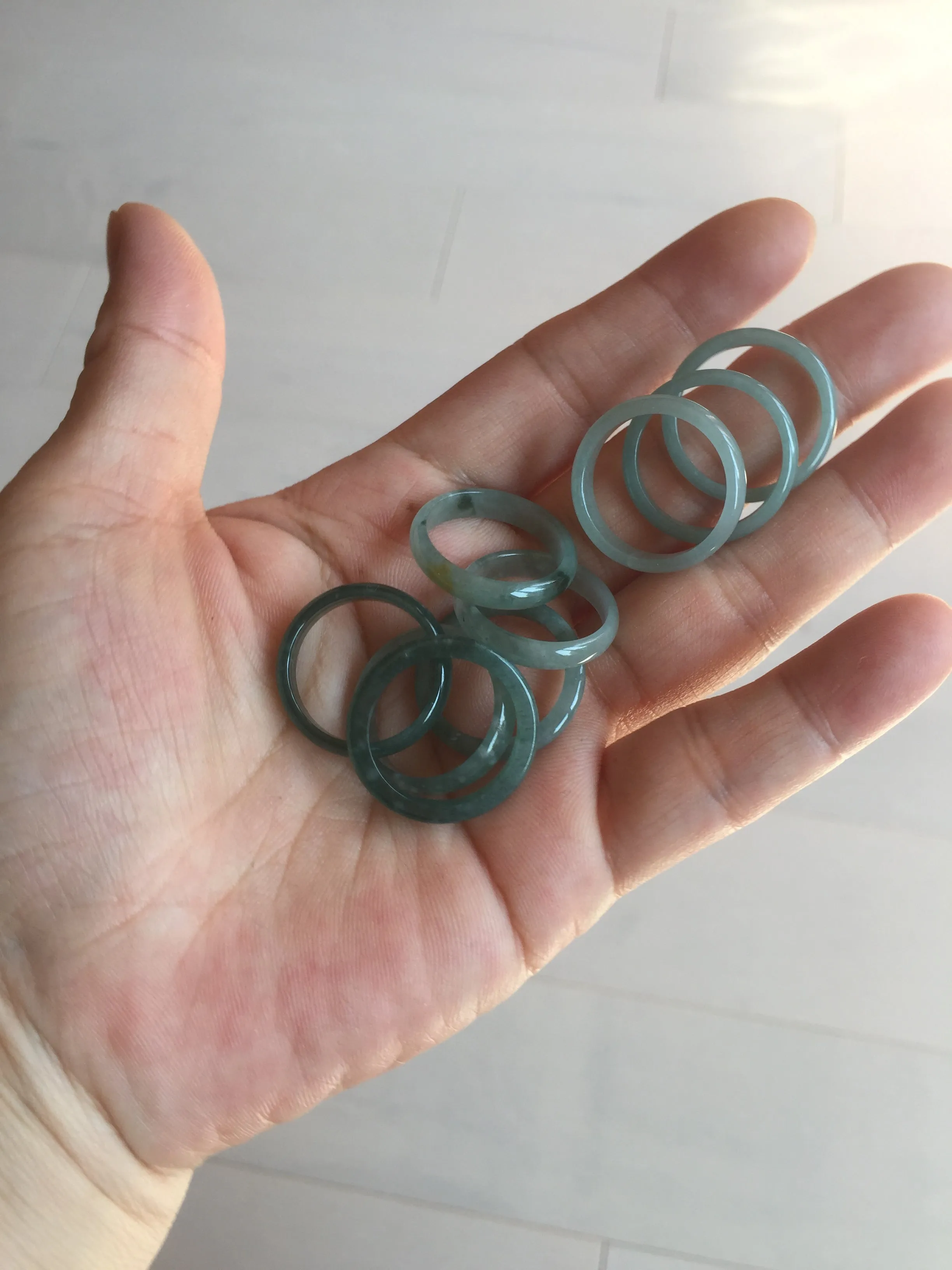 17.7mm 7 1/2 100% natural type A icy watery green/blue icy watery Guatemala jadeite jade band ring group  BP77