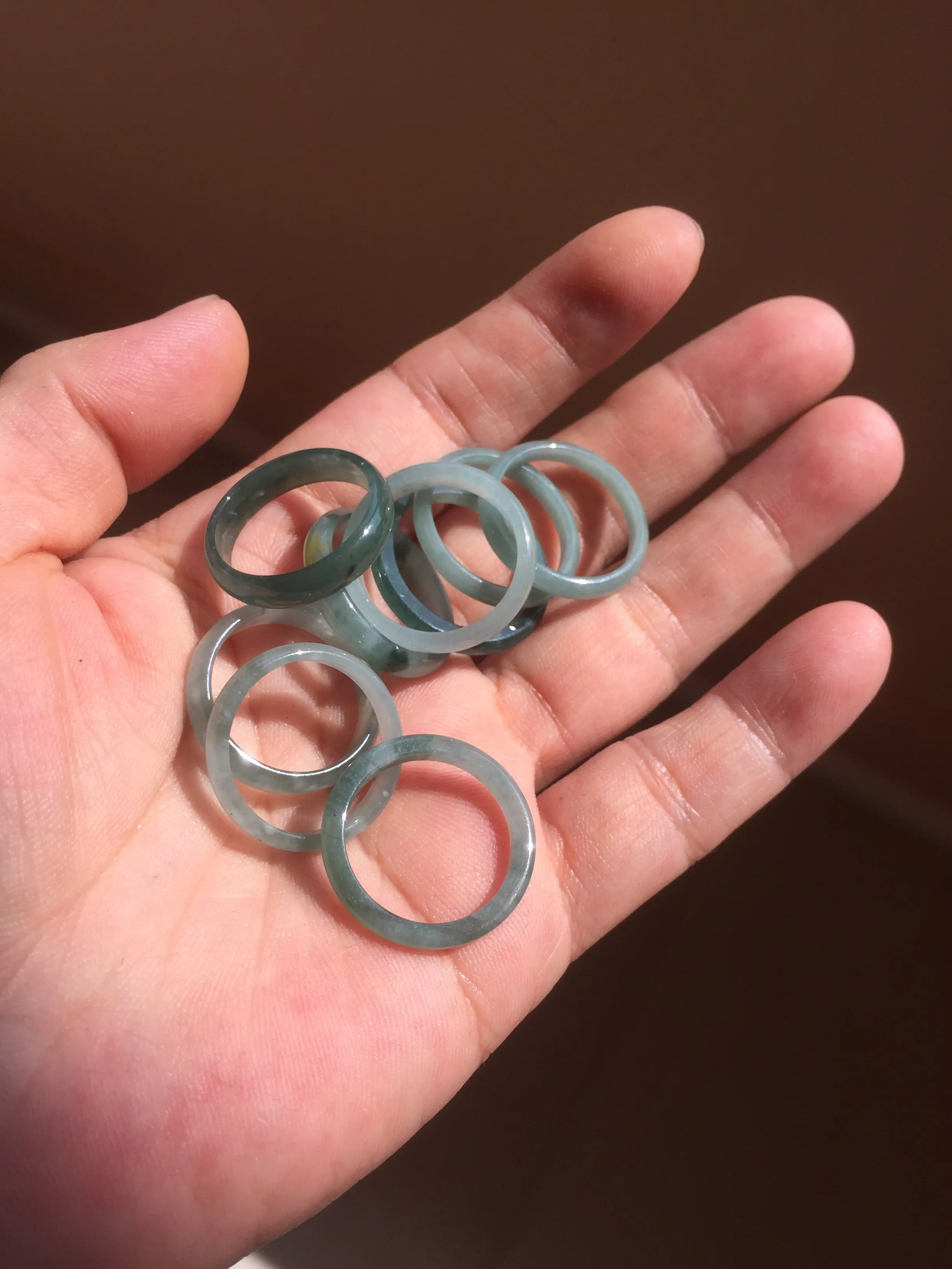 17.7mm 7 1/2 100% natural type A icy watery green/blue icy watery Guatemala jadeite jade band ring group  BP77