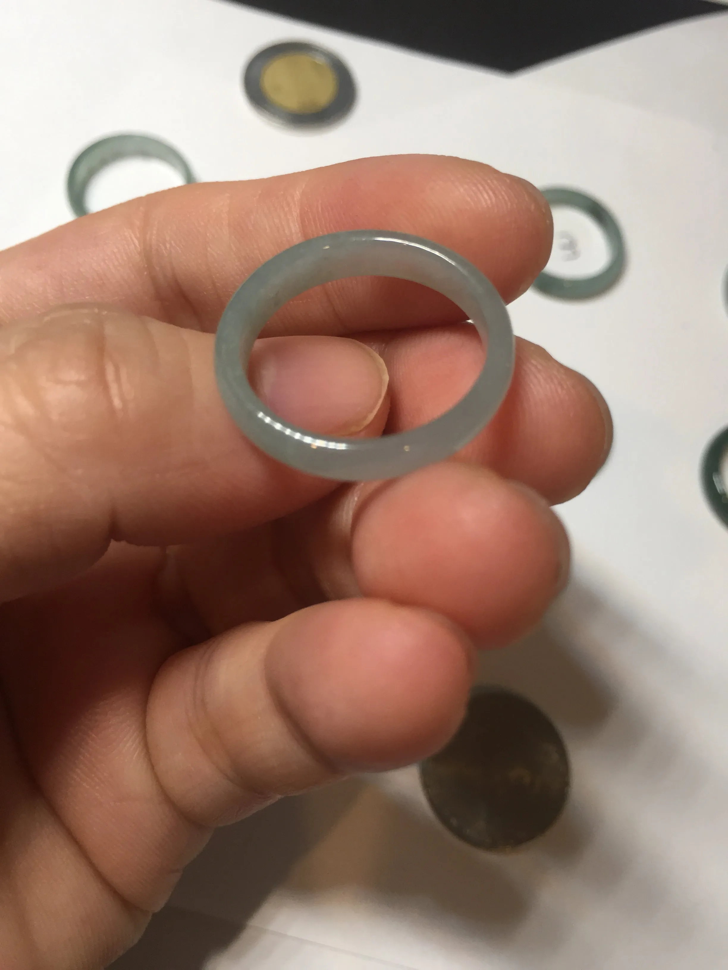 17.7mm 7 1/2 100% natural type A icy watery green/blue icy watery Guatemala jadeite jade band ring group  BP77