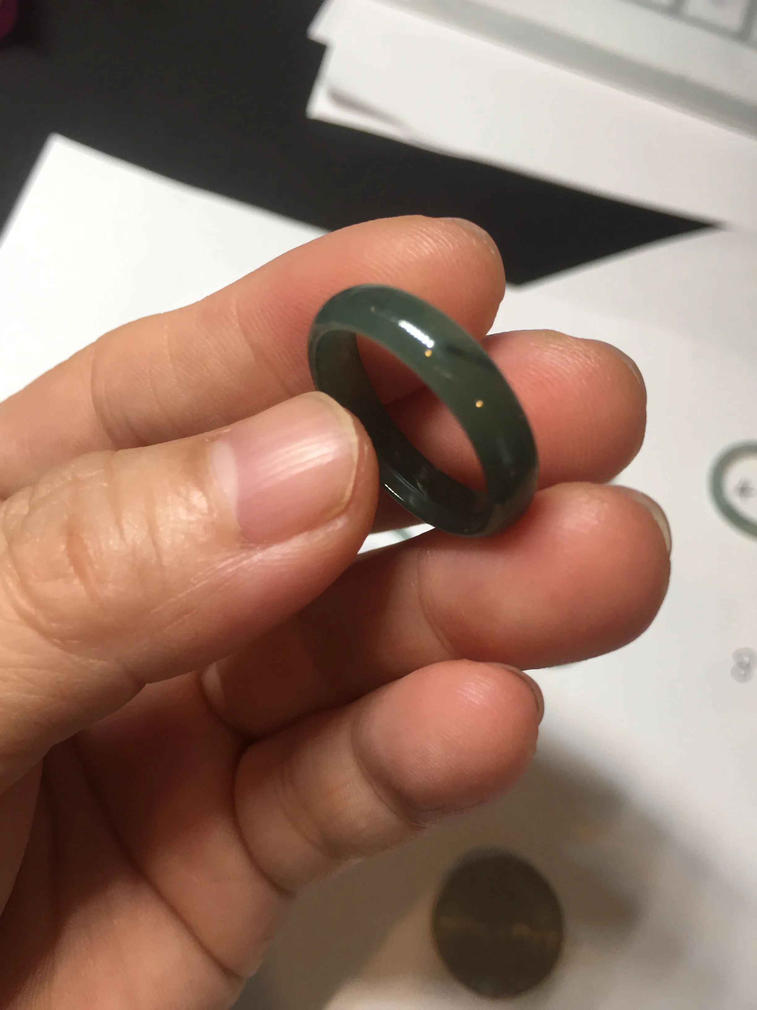 17.7mm 7 1/2 100% natural type A icy watery green/blue icy watery Guatemala jadeite jade band ring group  BP77