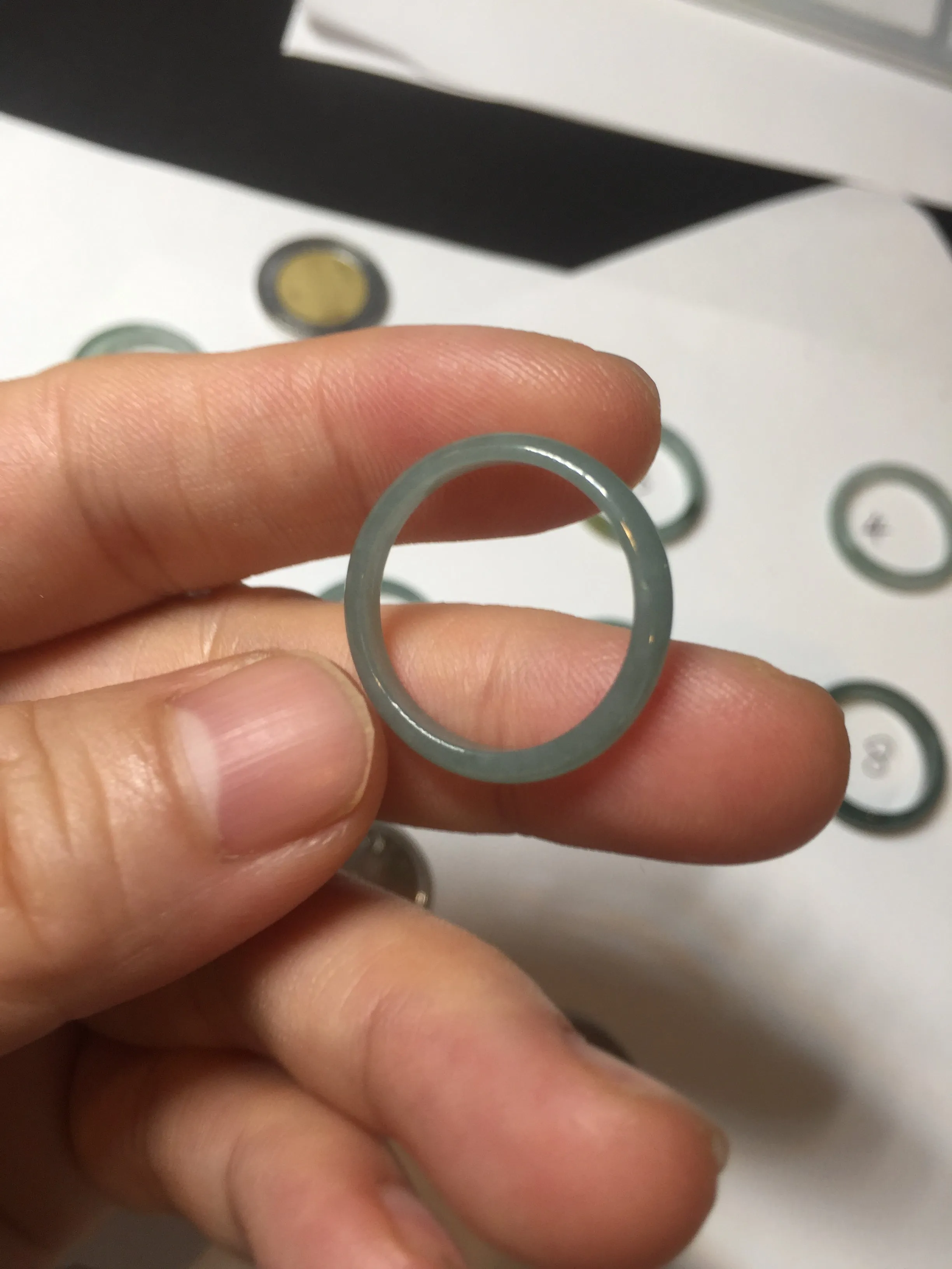 17.7mm 7 1/2 100% natural type A icy watery green/blue icy watery Guatemala jadeite jade band ring group  BP77