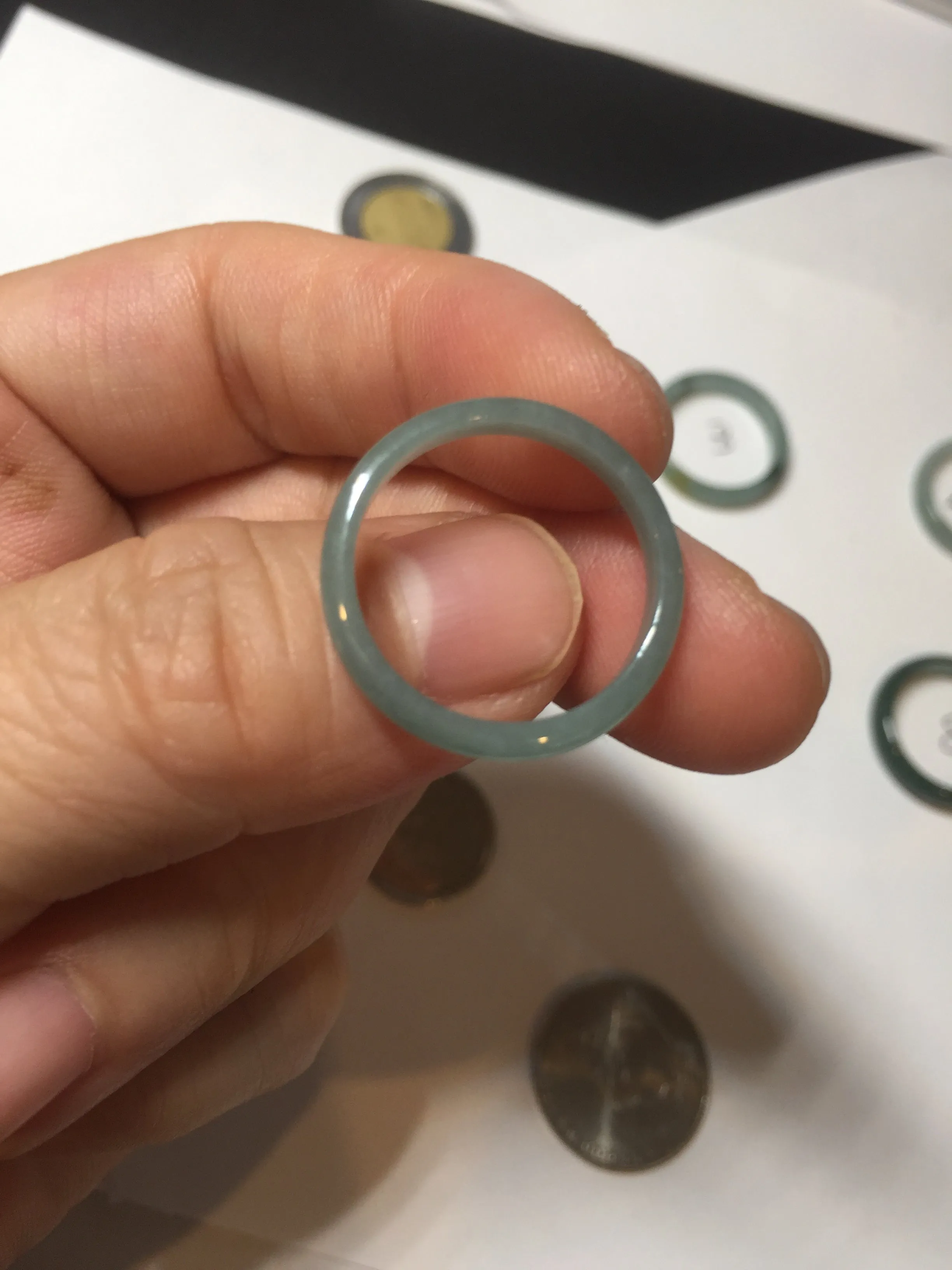 17.7mm 7 1/2 100% natural type A icy watery green/blue icy watery Guatemala jadeite jade band ring group  BP77
