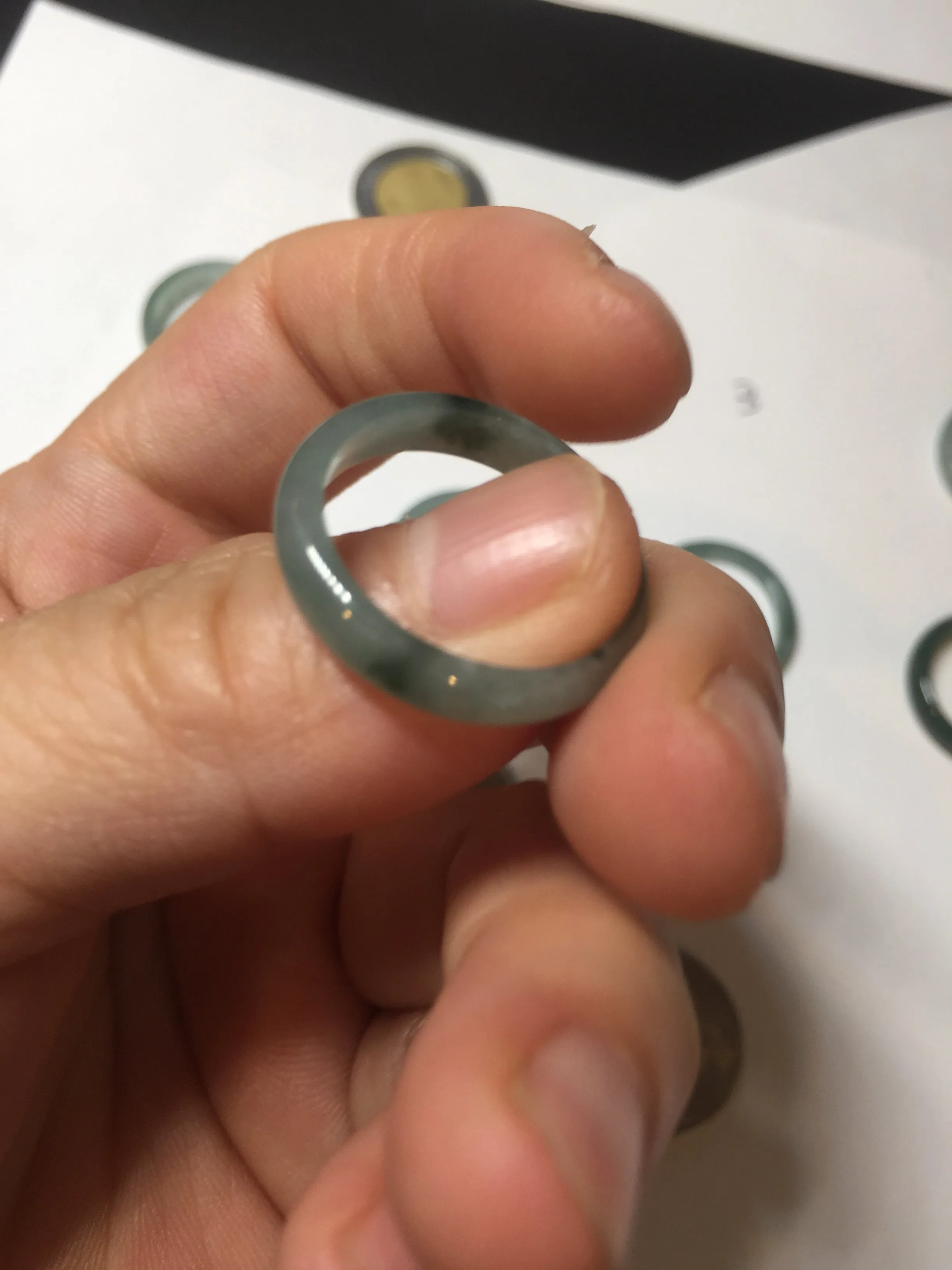 17.7mm 7 1/2 100% natural type A icy watery green/blue icy watery Guatemala jadeite jade band ring group  BP77