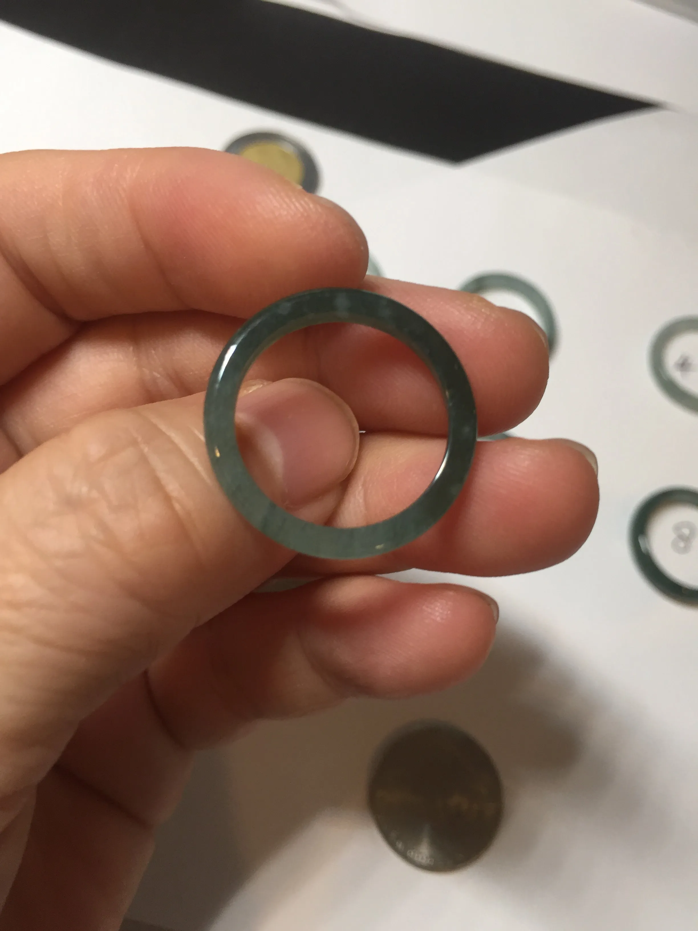 17.7mm 7 1/2 100% natural type A icy watery green/blue icy watery Guatemala jadeite jade band ring group  BP77