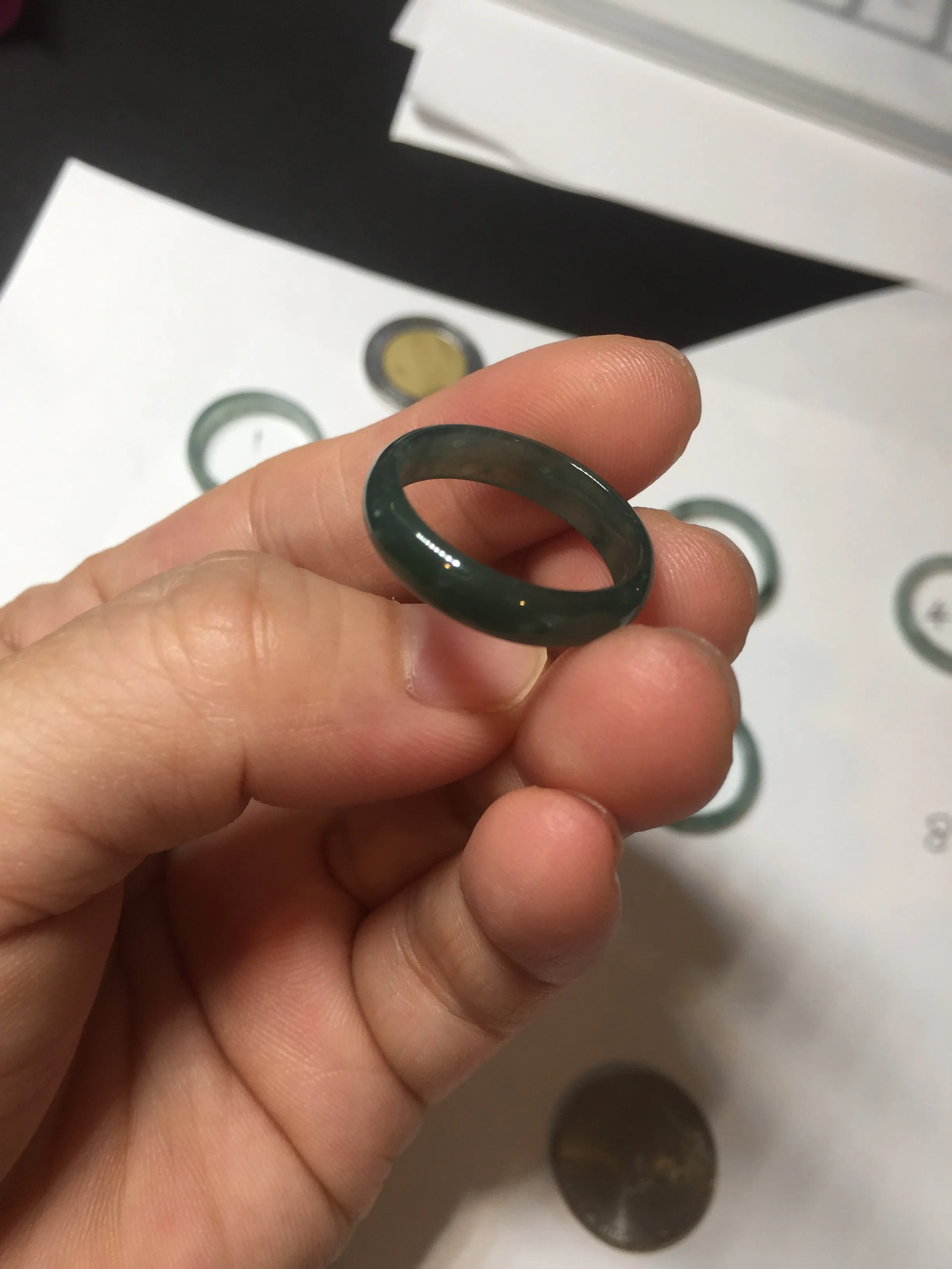 17.7mm 7 1/2 100% natural type A icy watery green/blue icy watery Guatemala jadeite jade band ring group  BP77