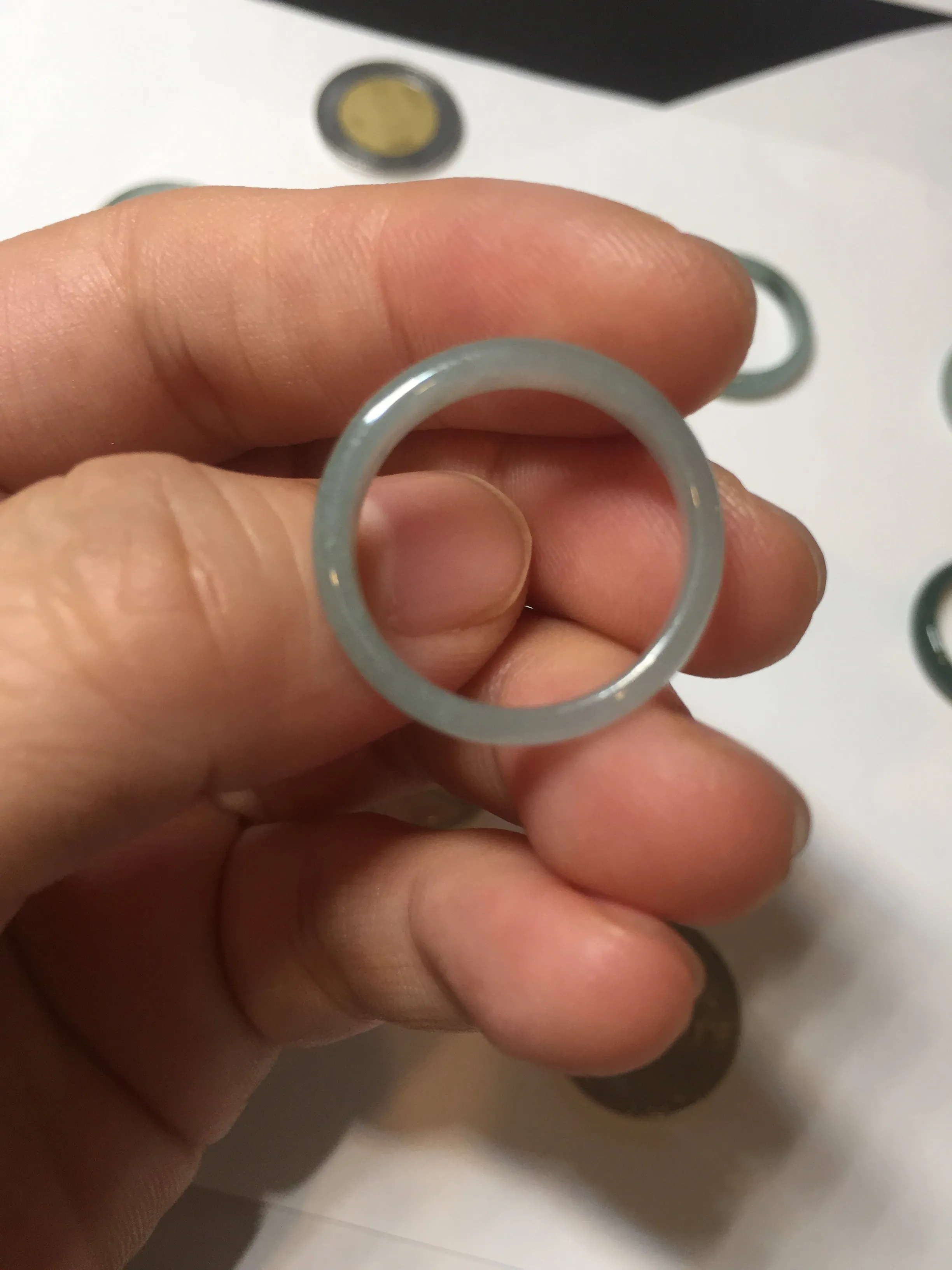 17.7mm 7 1/2 100% natural type A icy watery green/blue icy watery Guatemala jadeite jade band ring group  BP77