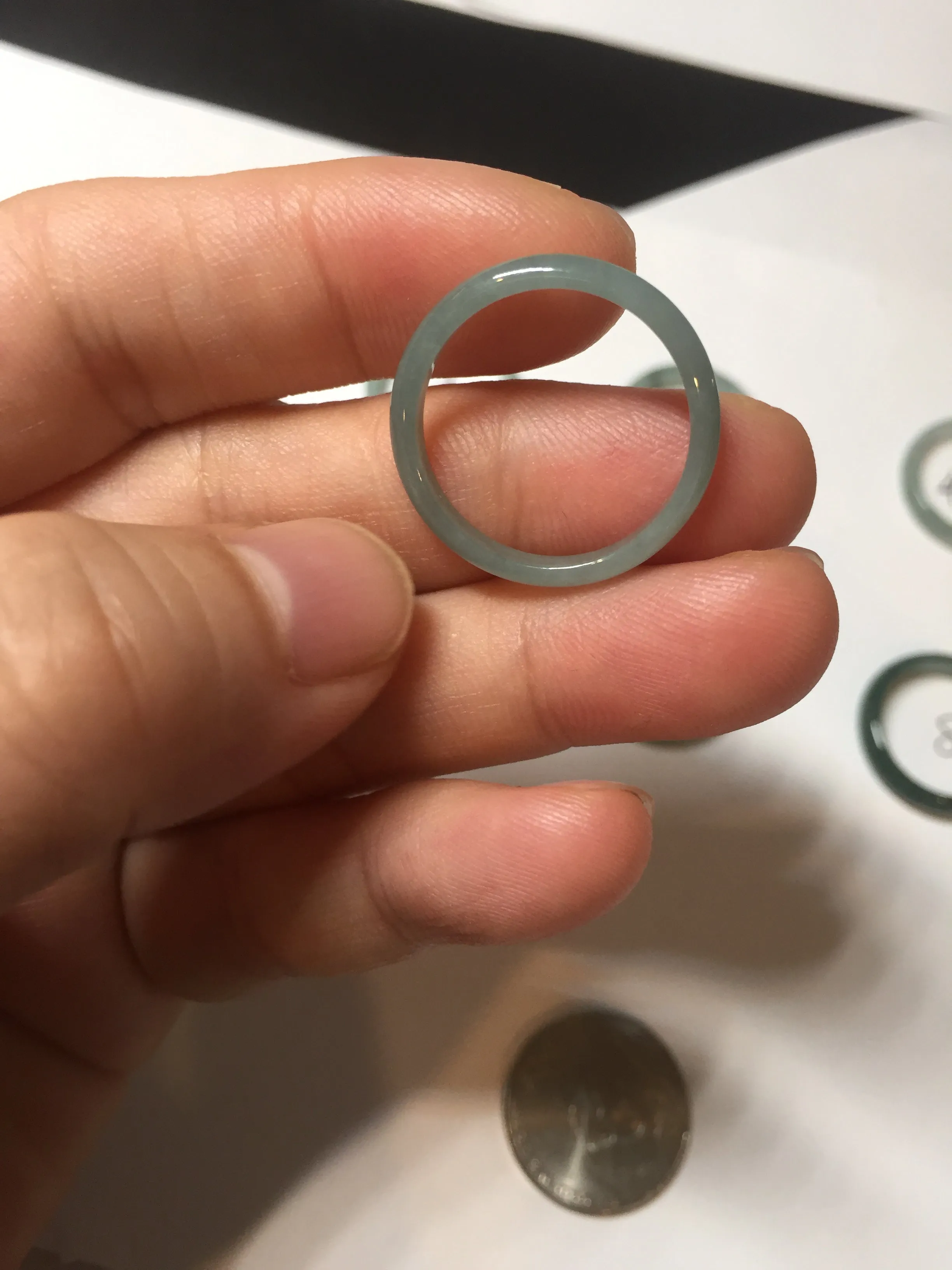 17.7mm 7 1/2 100% natural type A icy watery green/blue icy watery Guatemala jadeite jade band ring group  BP77