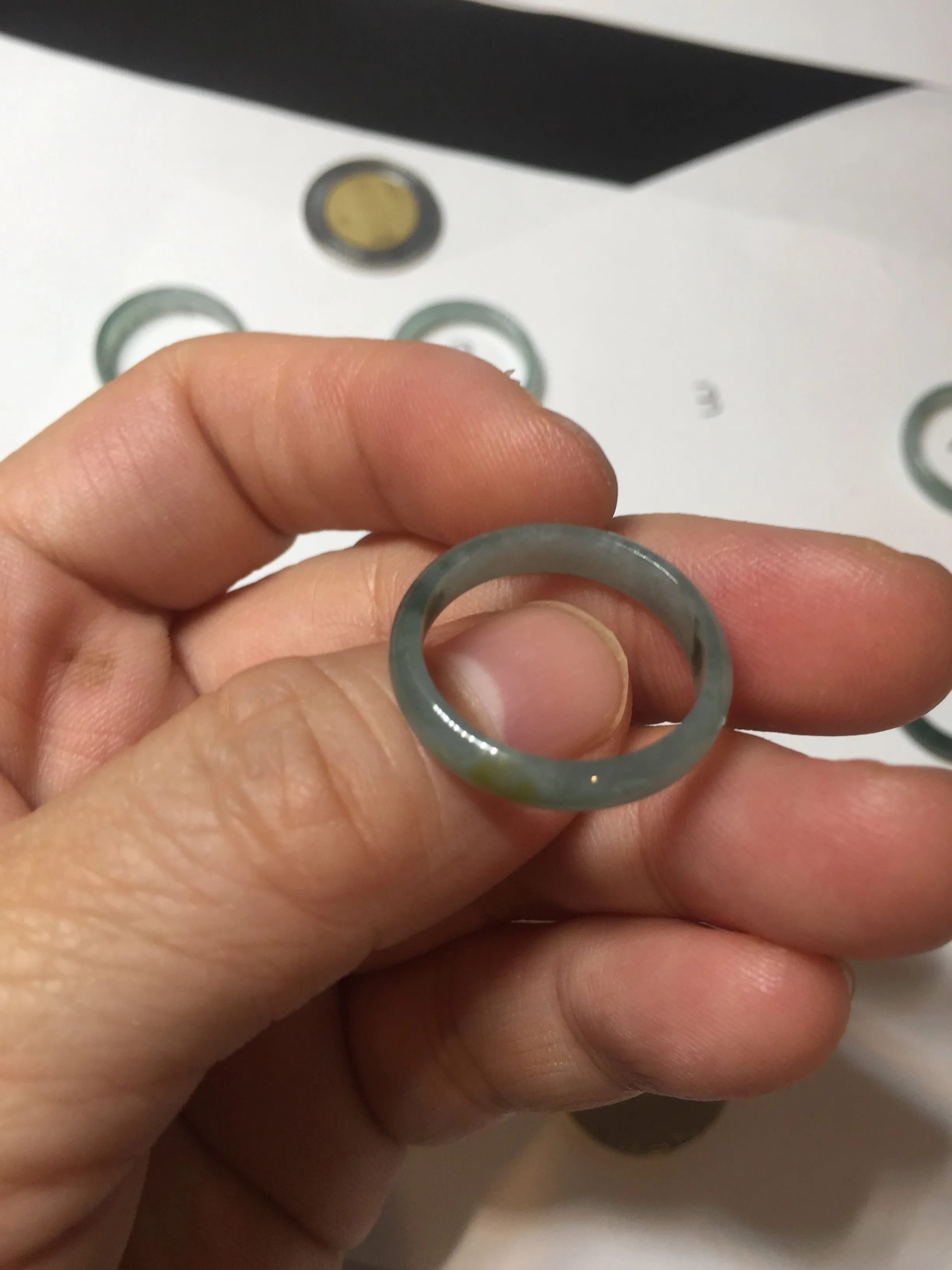 17.7mm 7 1/2 100% natural type A icy watery green/blue icy watery Guatemala jadeite jade band ring group  BP77