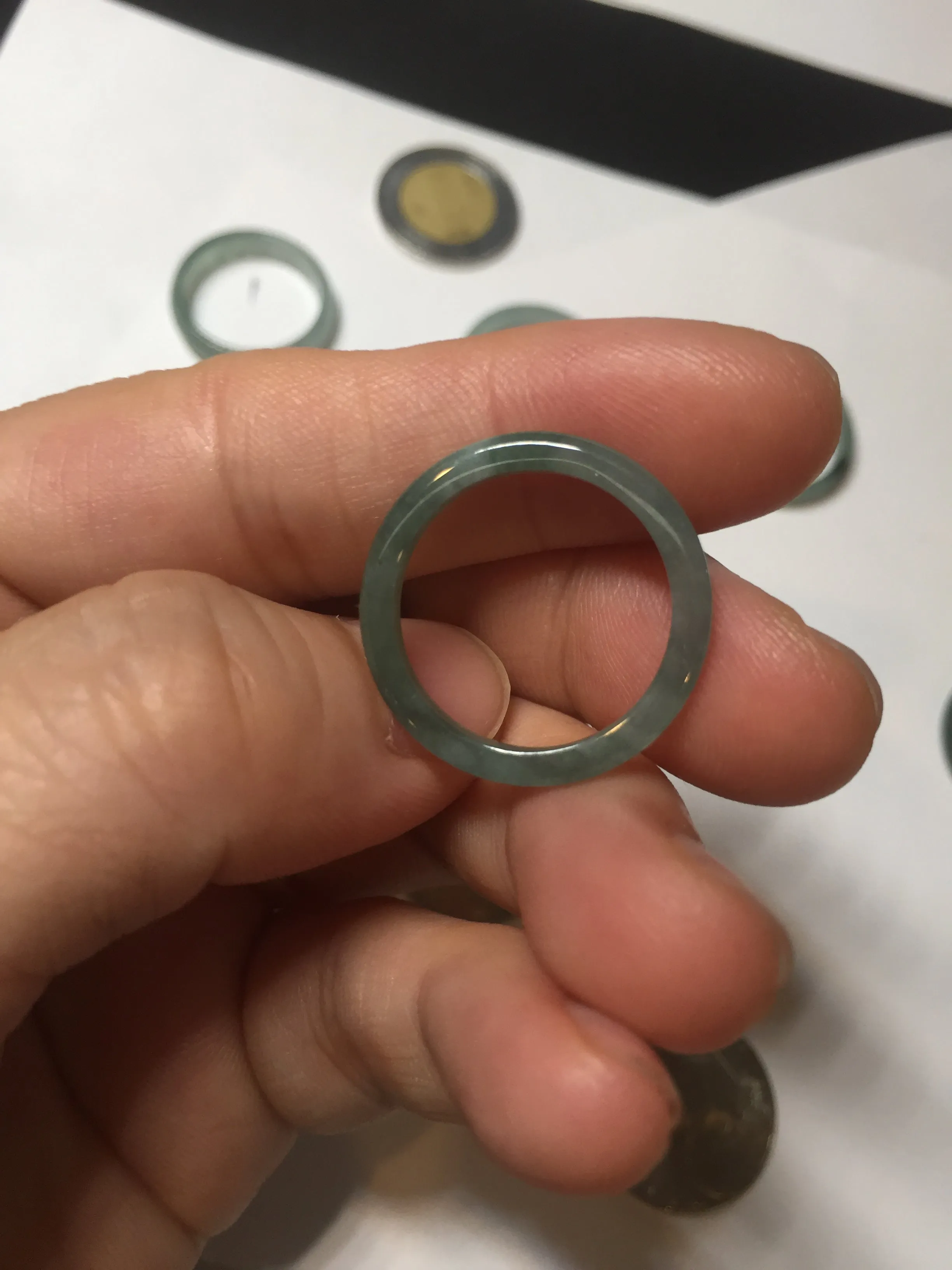 17.7mm 7 1/2 100% natural type A icy watery green/blue icy watery Guatemala jadeite jade band ring group  BP77