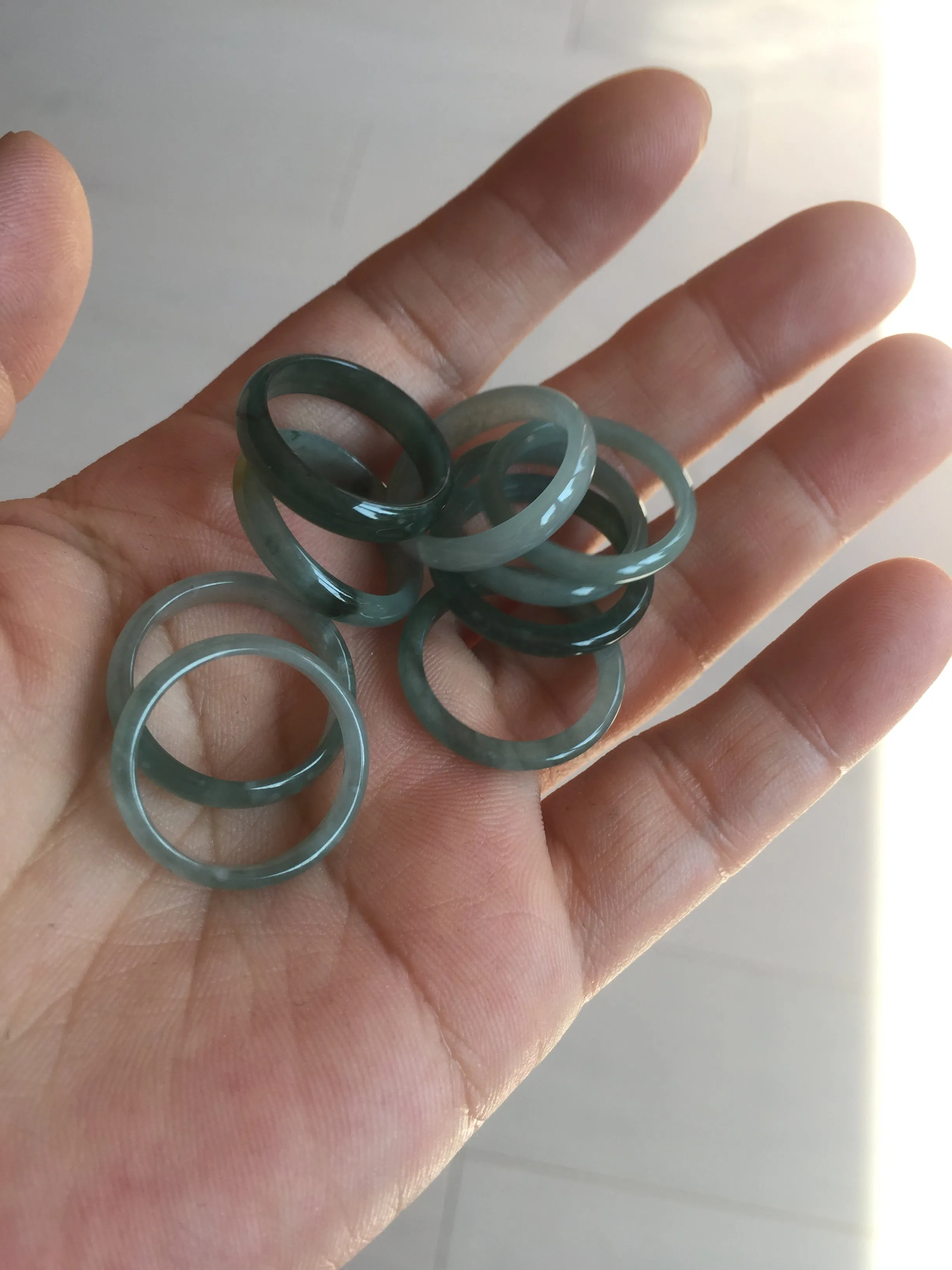 17.7mm 7 1/2 100% natural type A icy watery green/blue icy watery Guatemala jadeite jade band ring group  BP77